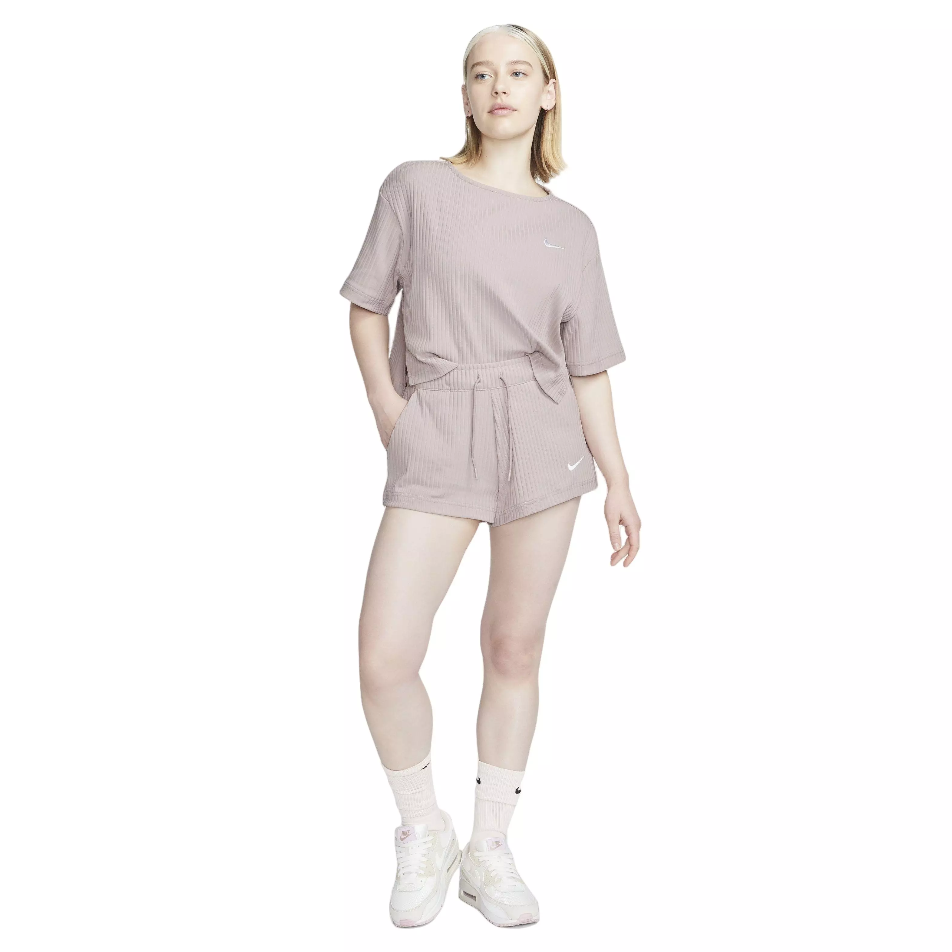 Nike Women's Sportswear High-Waisted Ribbed Jersey Shorts - TAUPE