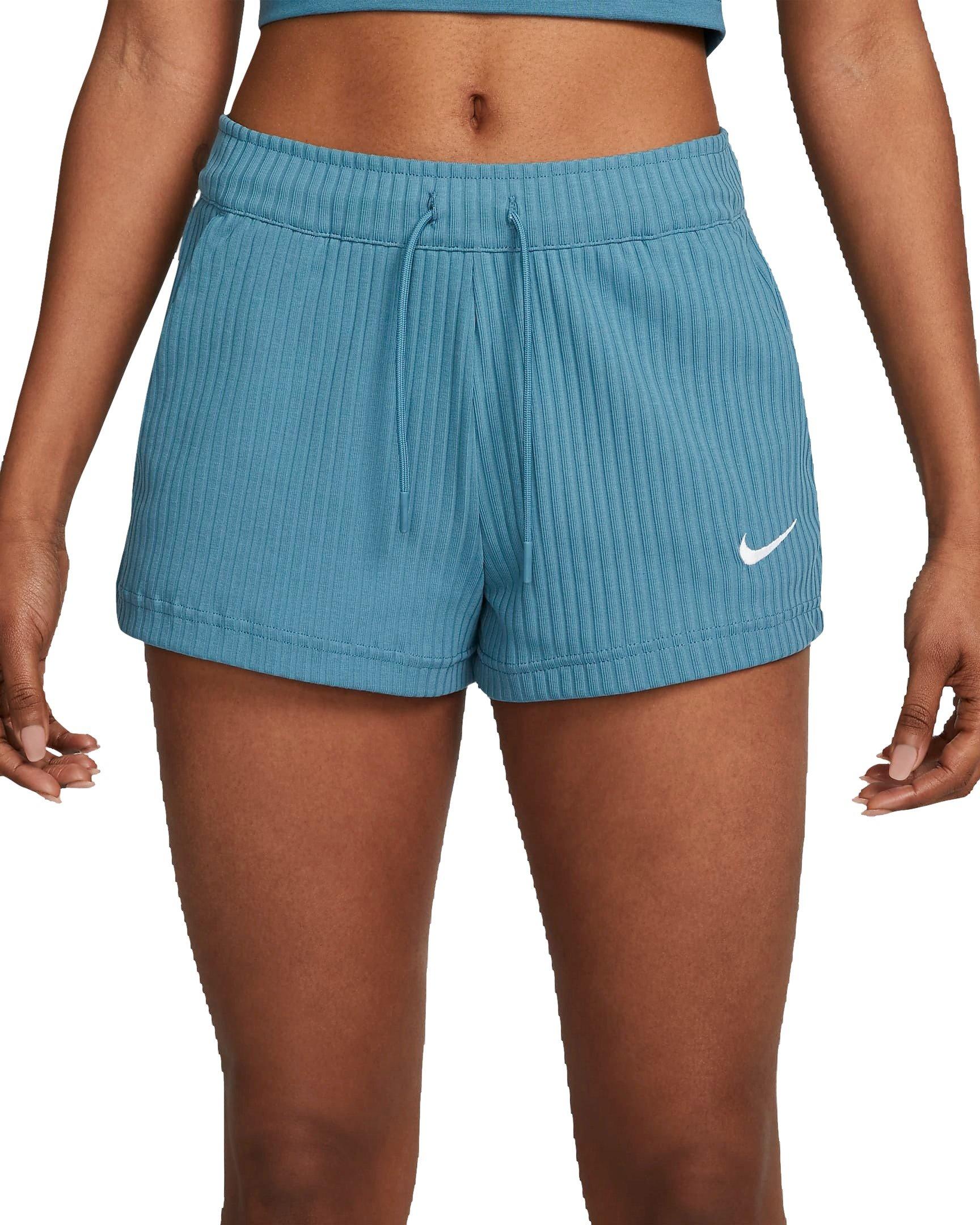 Nike Women's Sportswear High-Waisted Ribbed Jersey Shorts - AQUA Thumbnail View 1