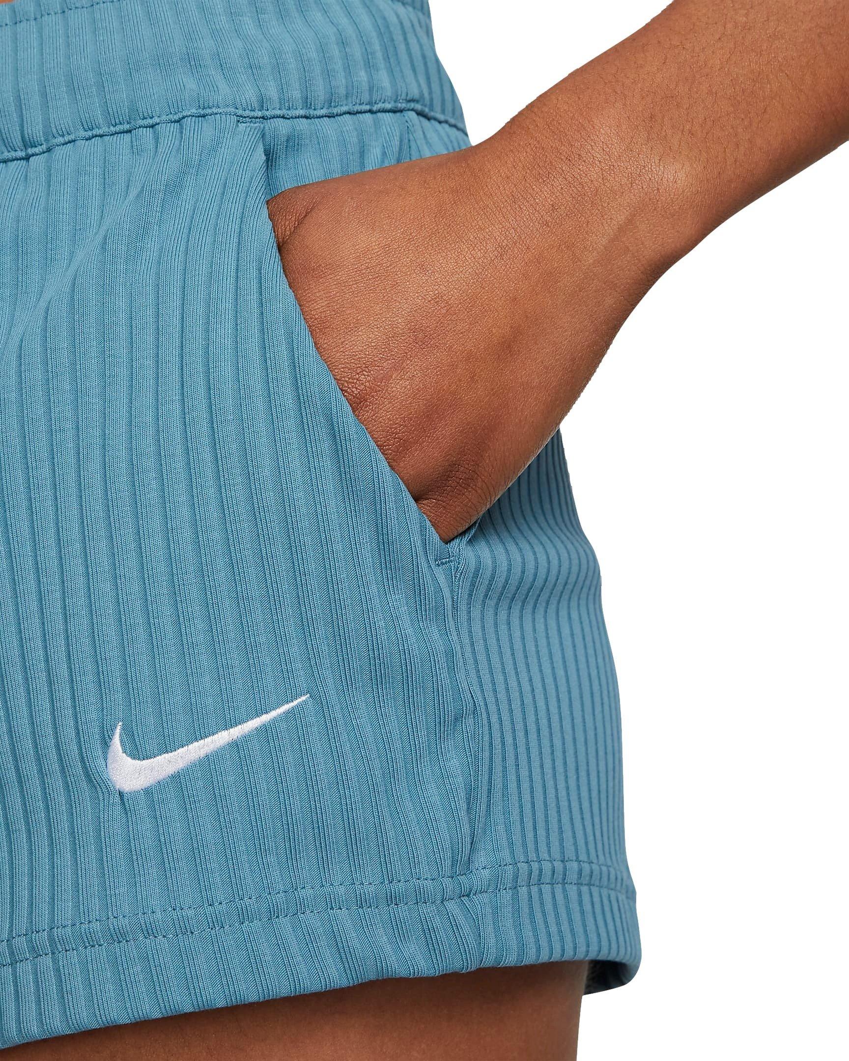 Nike Women's Sportswear High-Waisted Ribbed Jersey Shorts - AQUA Thumbnail View 4
