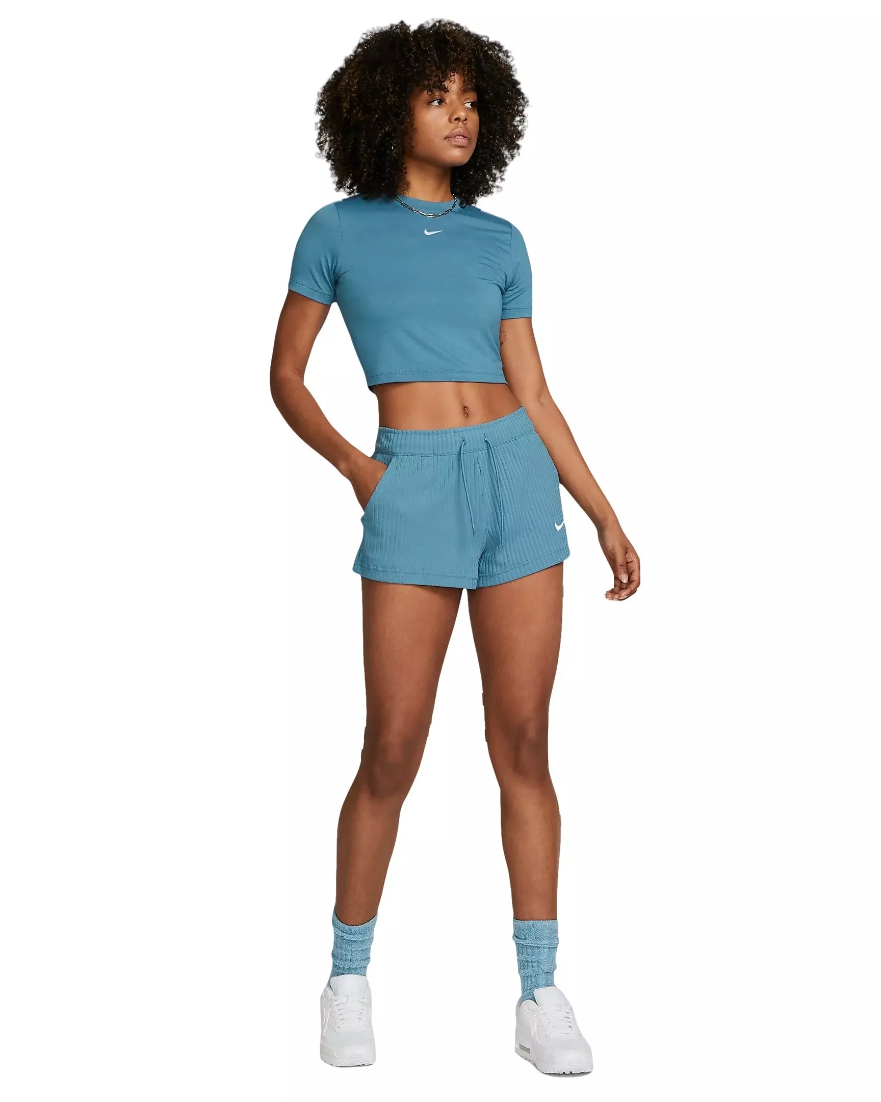 Nike Women's Sportswear High-Waisted Ribbed Jersey Shorts - AQUA