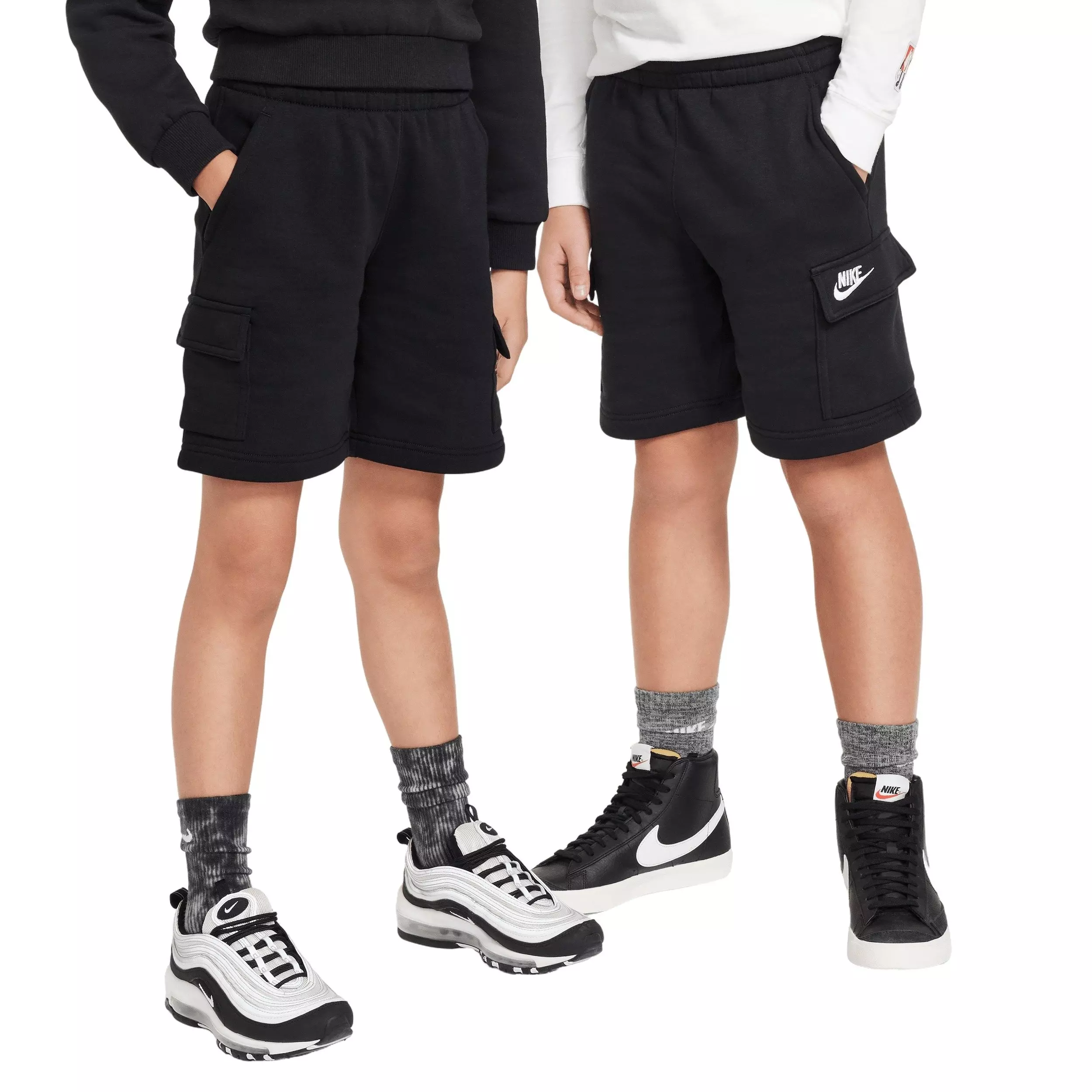 Nike Big Kids' Sportswear Club Fleece Cargo Shorts-Black - BLACK