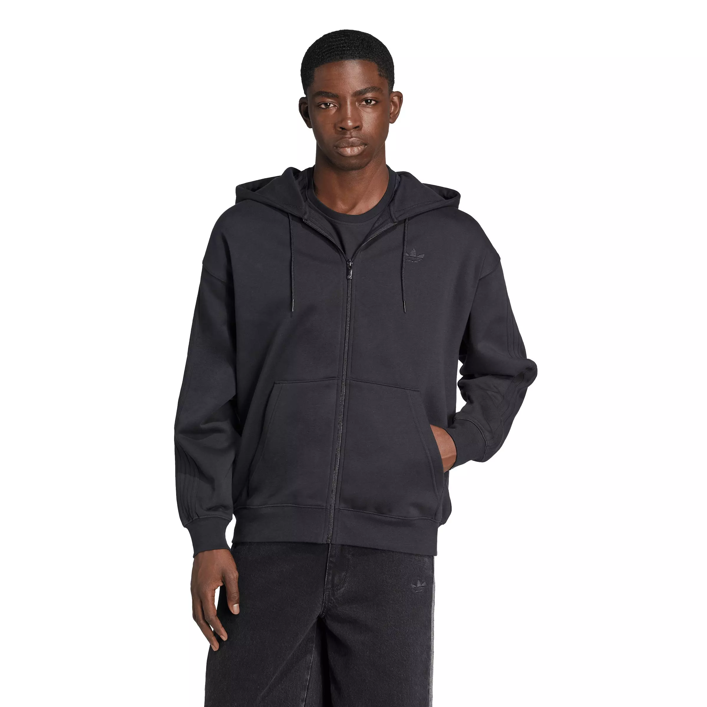 adidas Originals Men's Adicolor Oversize Full-Zip Hooded Jacket - Black - BLACK