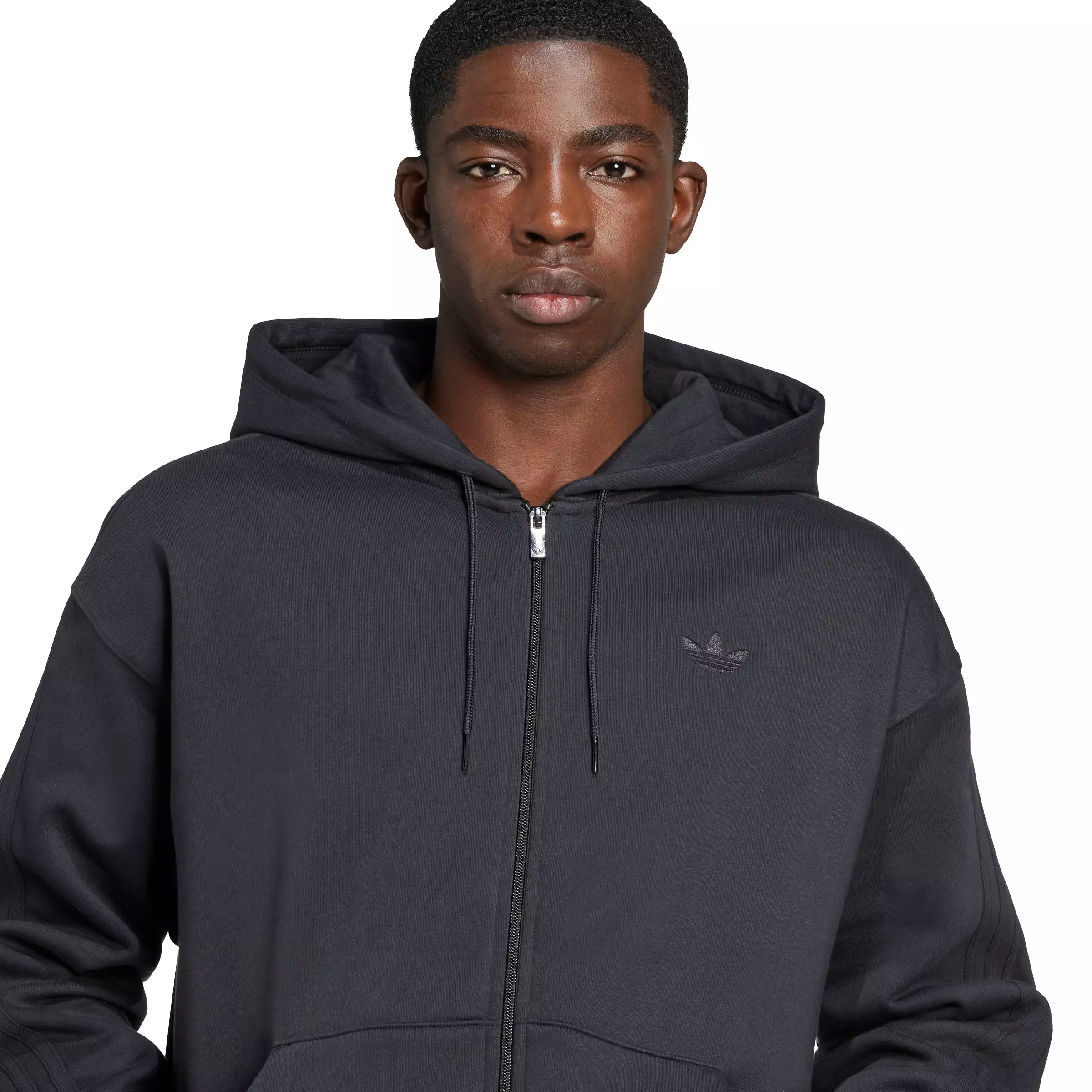 adidas Originals Men's Adicolor Oversize Full-Zip Hooded Jacket - Black - BLACK