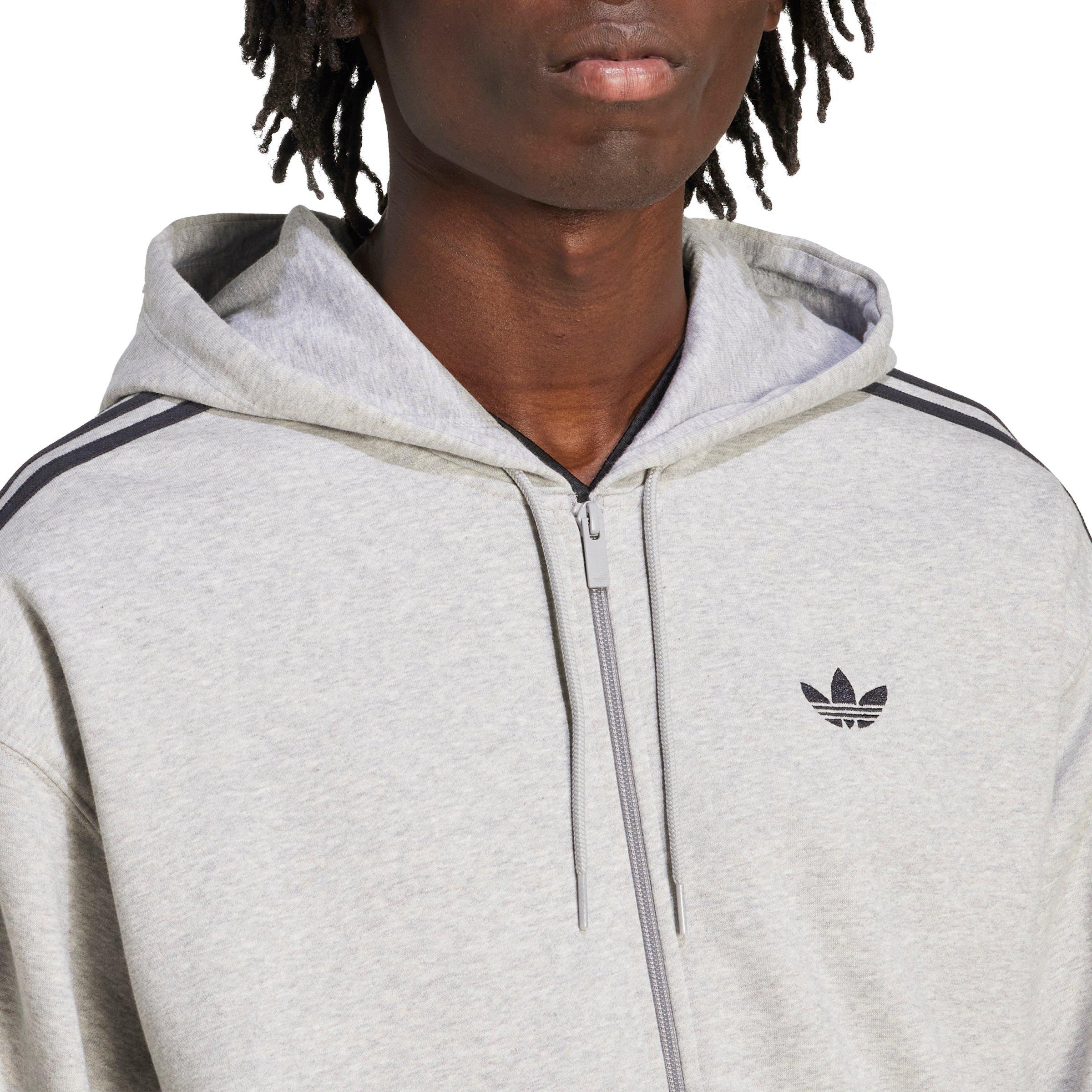 adidas Originals Men's Adicolor Oversize Full-Zip Hooded Jacket - Grey/Black - GREY/BLACK Thumbnail View 3