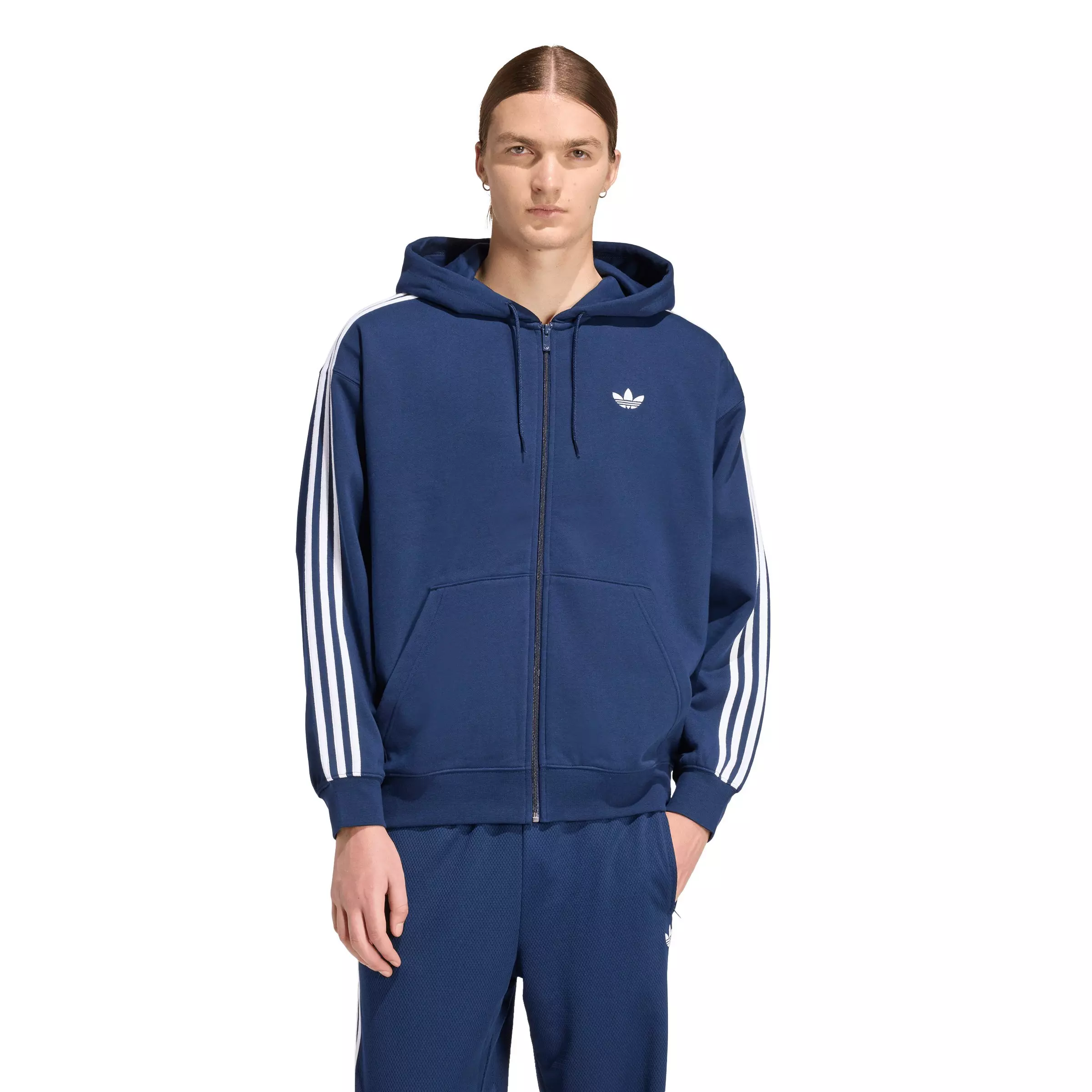 adidas Originals Men's Adicolor Oversize Full-Zip Hooded Jacket - Dark Blue - DARK BLUE