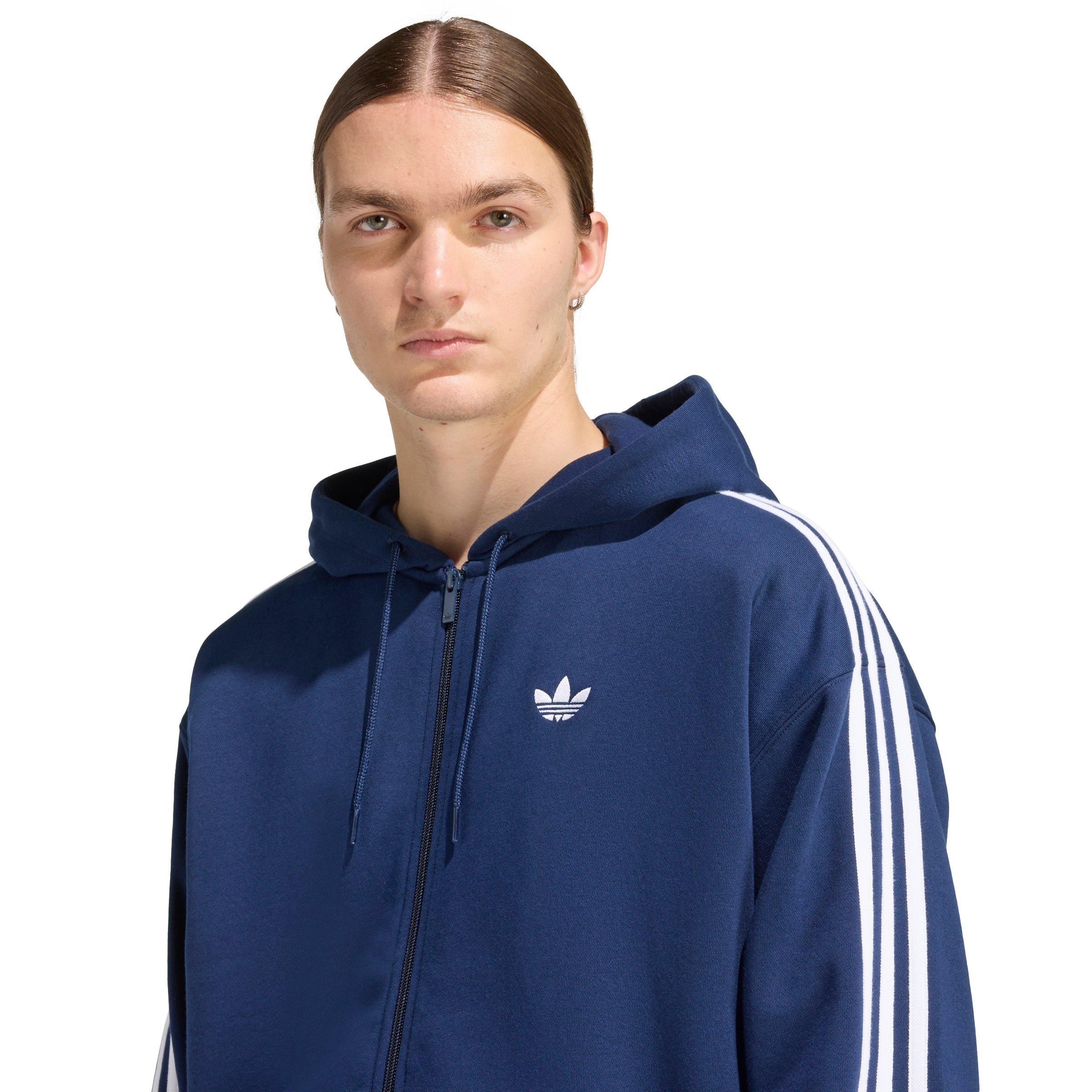 adidas Originals Men's Adicolor Oversize Full-Zip Hooded Jacket - Dark Blue - DARK BLUE Thumbnail View 3
