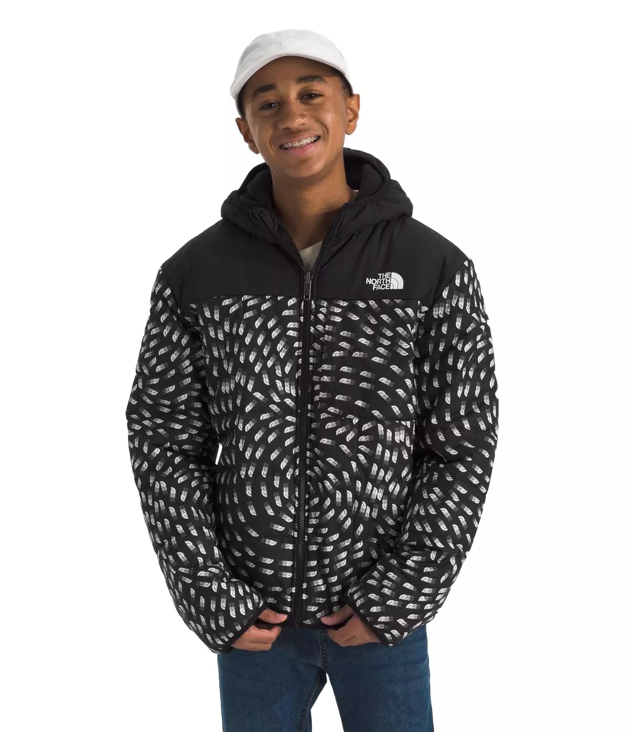 The North Face Big Boys' Reversible Shasta Full-Zip Hooded Jacket -Black/White - BLACK/WHITE