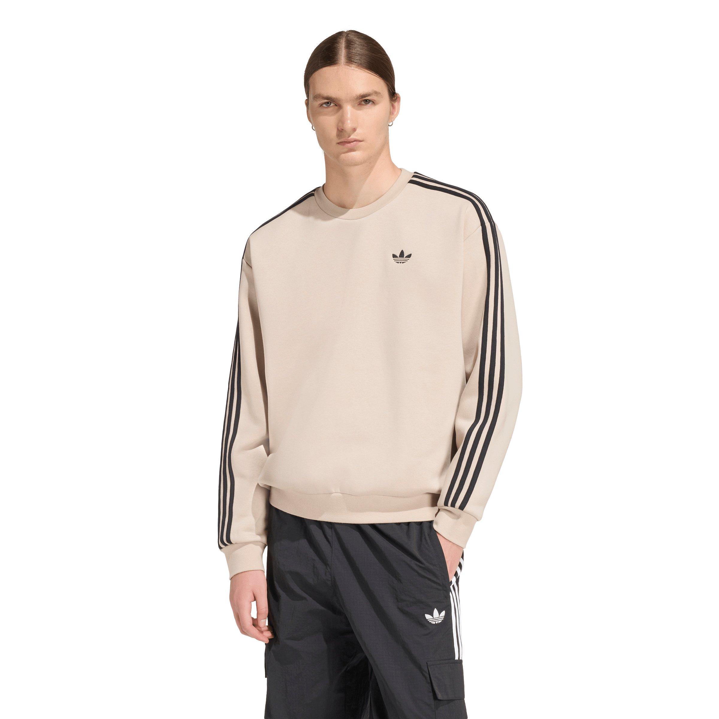 adidas Originals Men's Adicolor 3-Stripes Oversized Crewneck Sweatshirt - Beige/Black - BEIGE/BLACK Thumbnail View 1