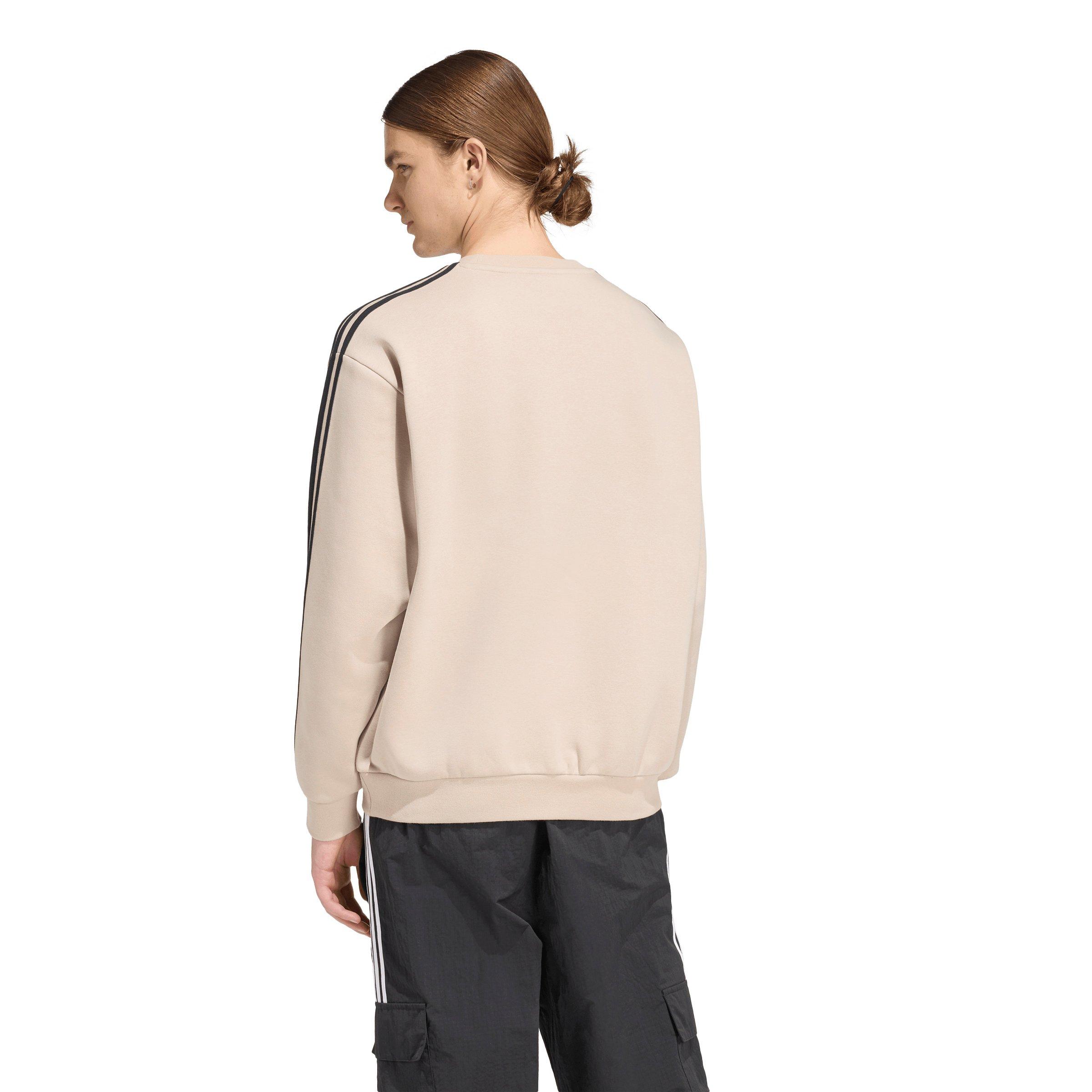 adidas Originals Men's Adicolor 3-Stripes Oversized Crewneck Sweatshirt - Beige/Black - BEIGE/BLACK Thumbnail View 2