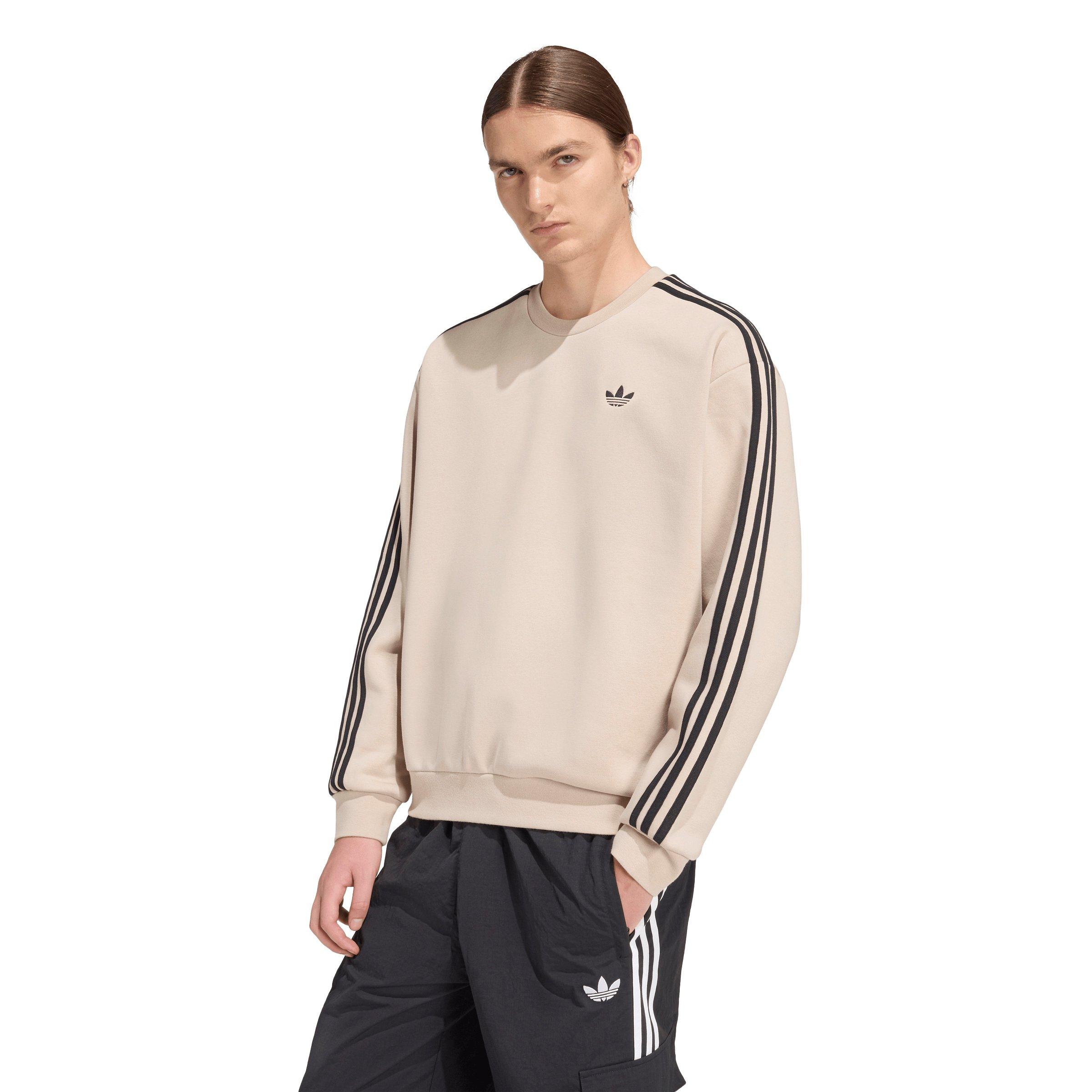 adidas Originals Men's Adicolor 3-Stripes Oversized Crewneck Sweatshirt - Beige/Black - BEIGE/BLACK Thumbnail View 3