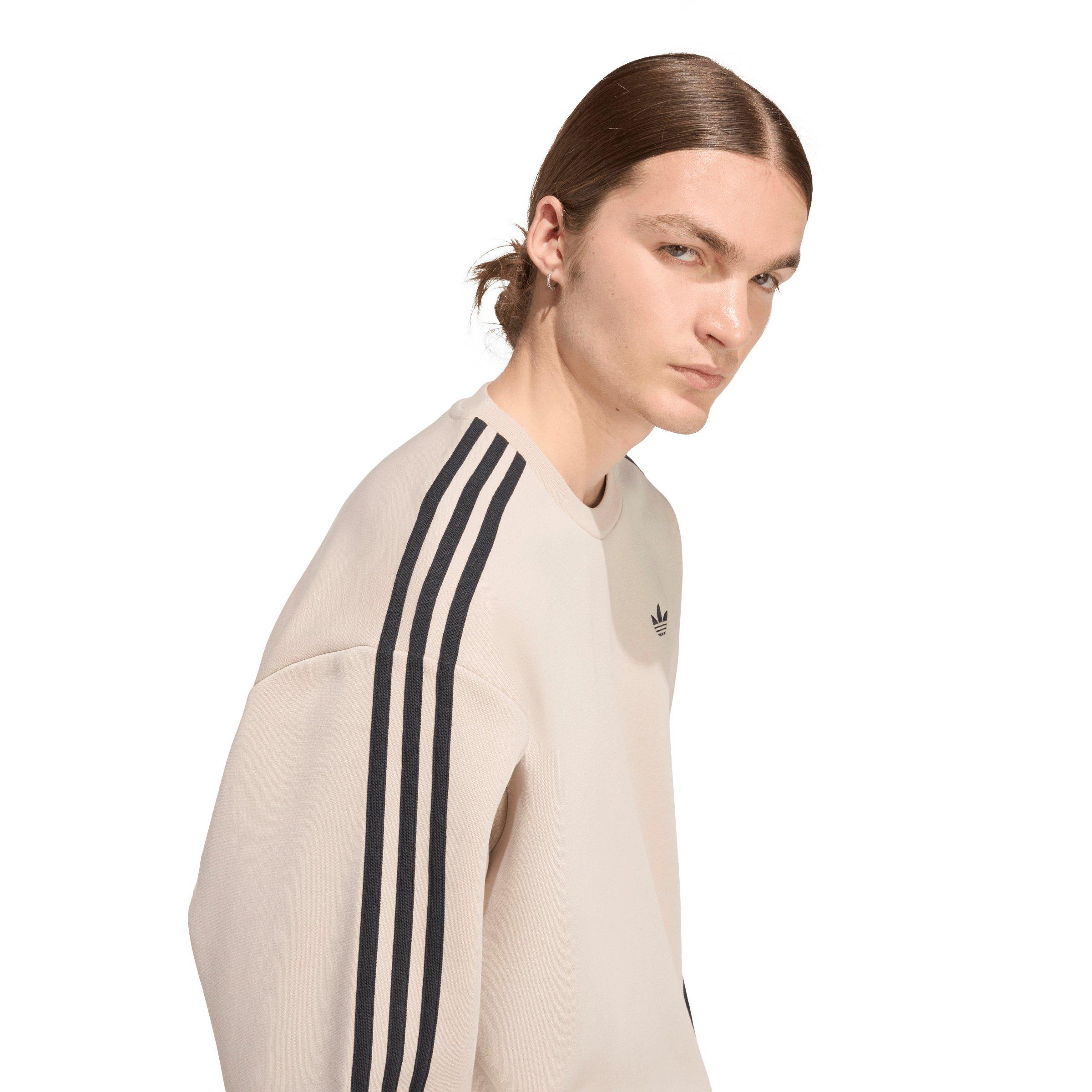 adidas Originals Men's Adicolor 3-Stripes Oversized Crewneck Sweatshirt - Beige/Black - BEIGE/BLACK Thumbnail View 4