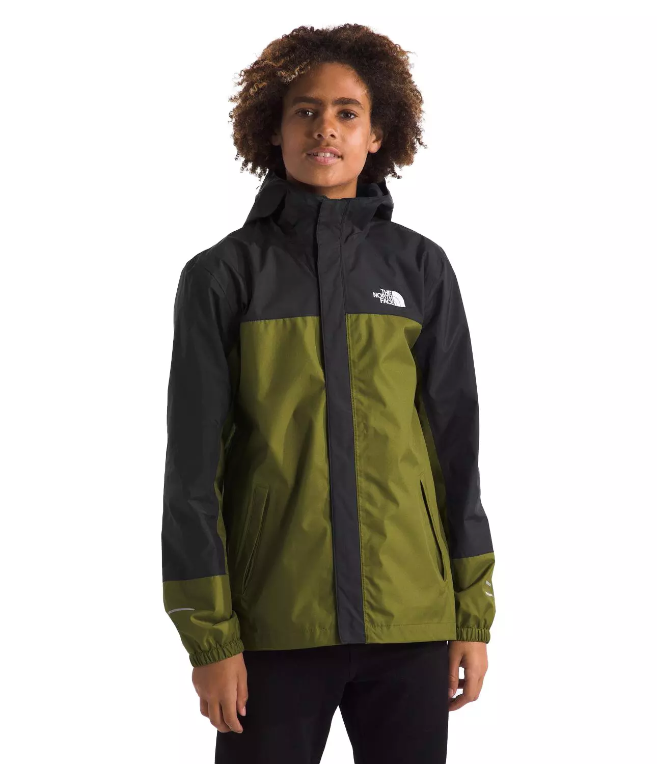 The North Face Big Boys' Antora Rain Jacket -Black/Olive - BLACK/OLIVE