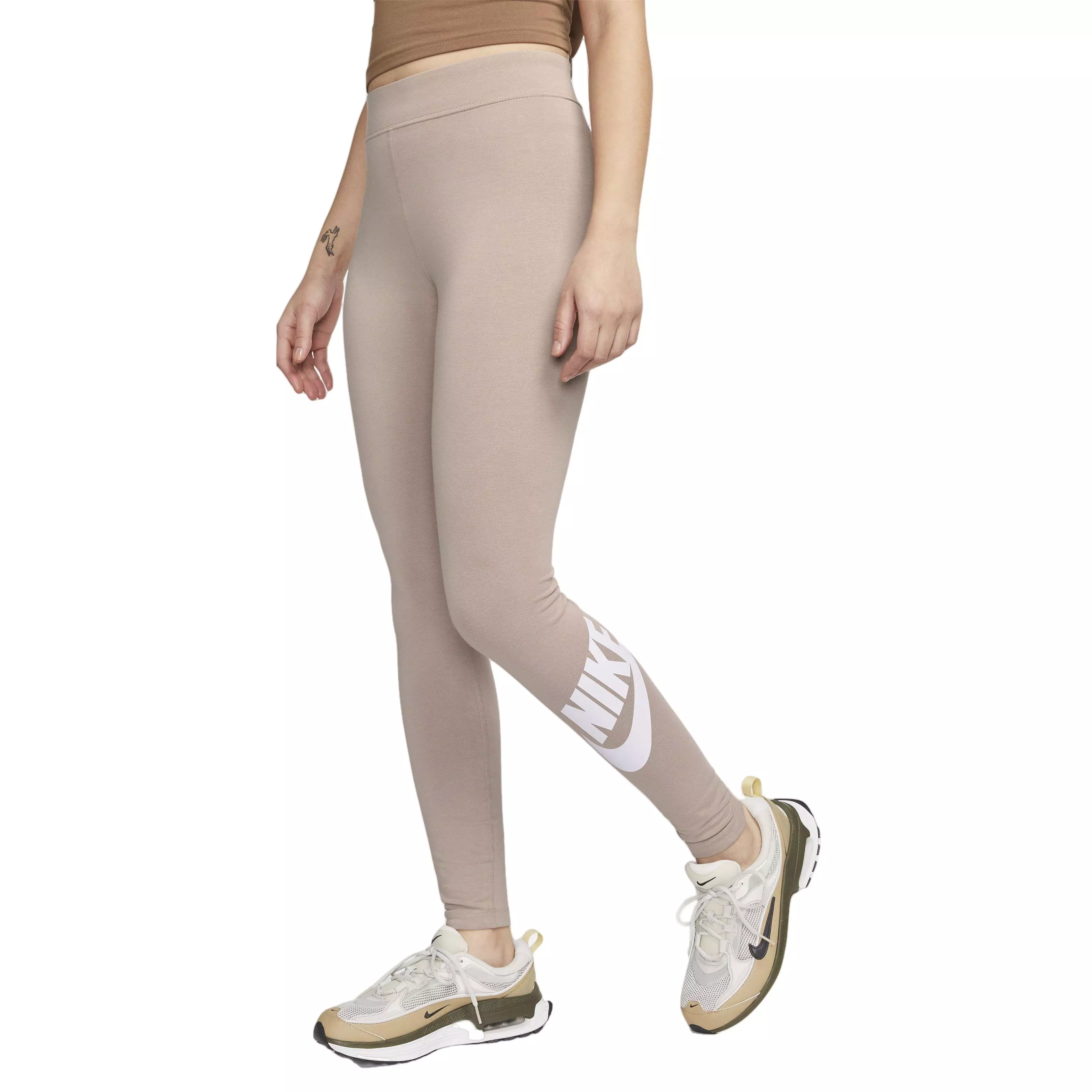 Nike Women's Sportswear Essential Graphic High-Waisted Logo Leggings - TAUPE