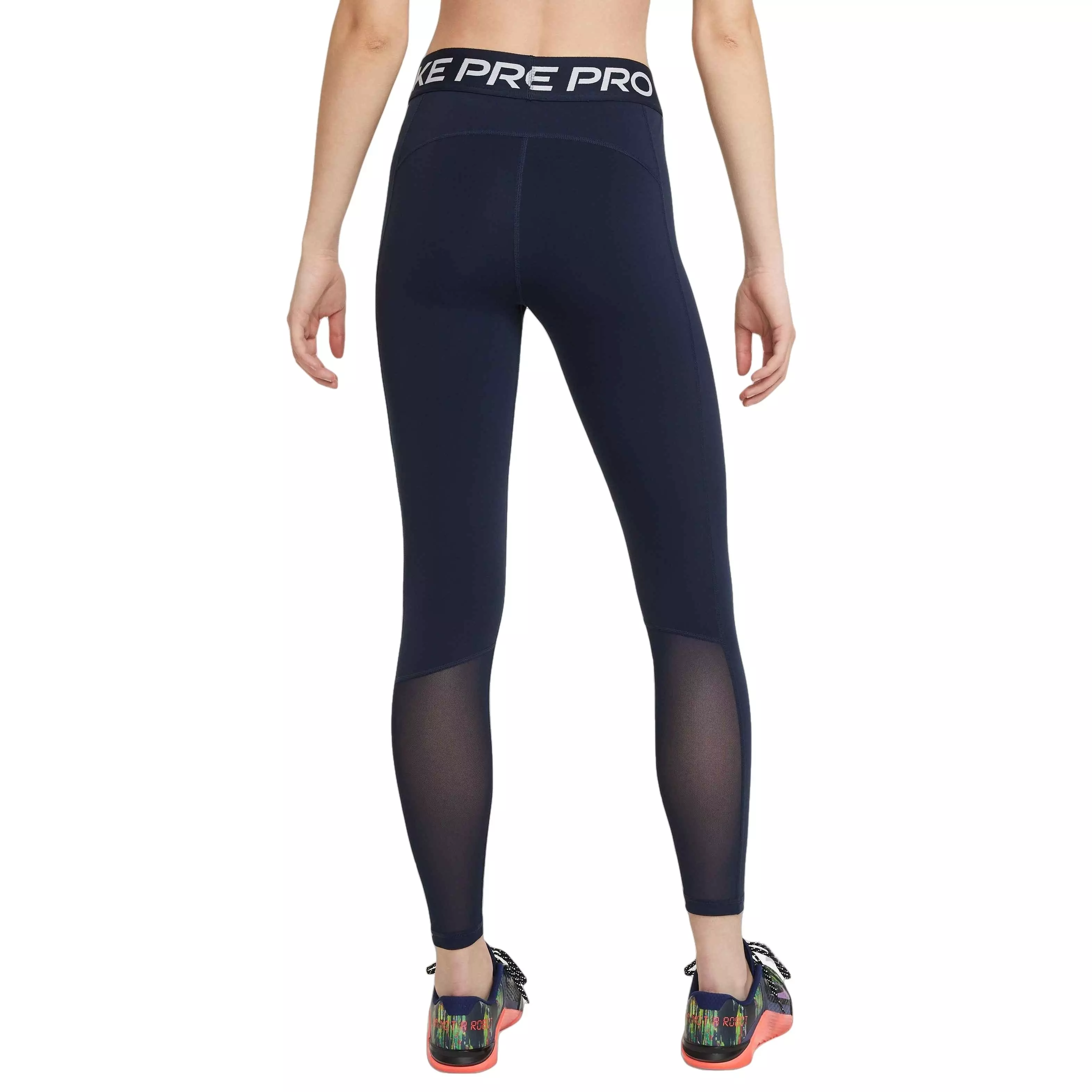 Nike Women's Pro 365 Mid-Rise Mesh-Paneled Leggings-Blue - BLUE