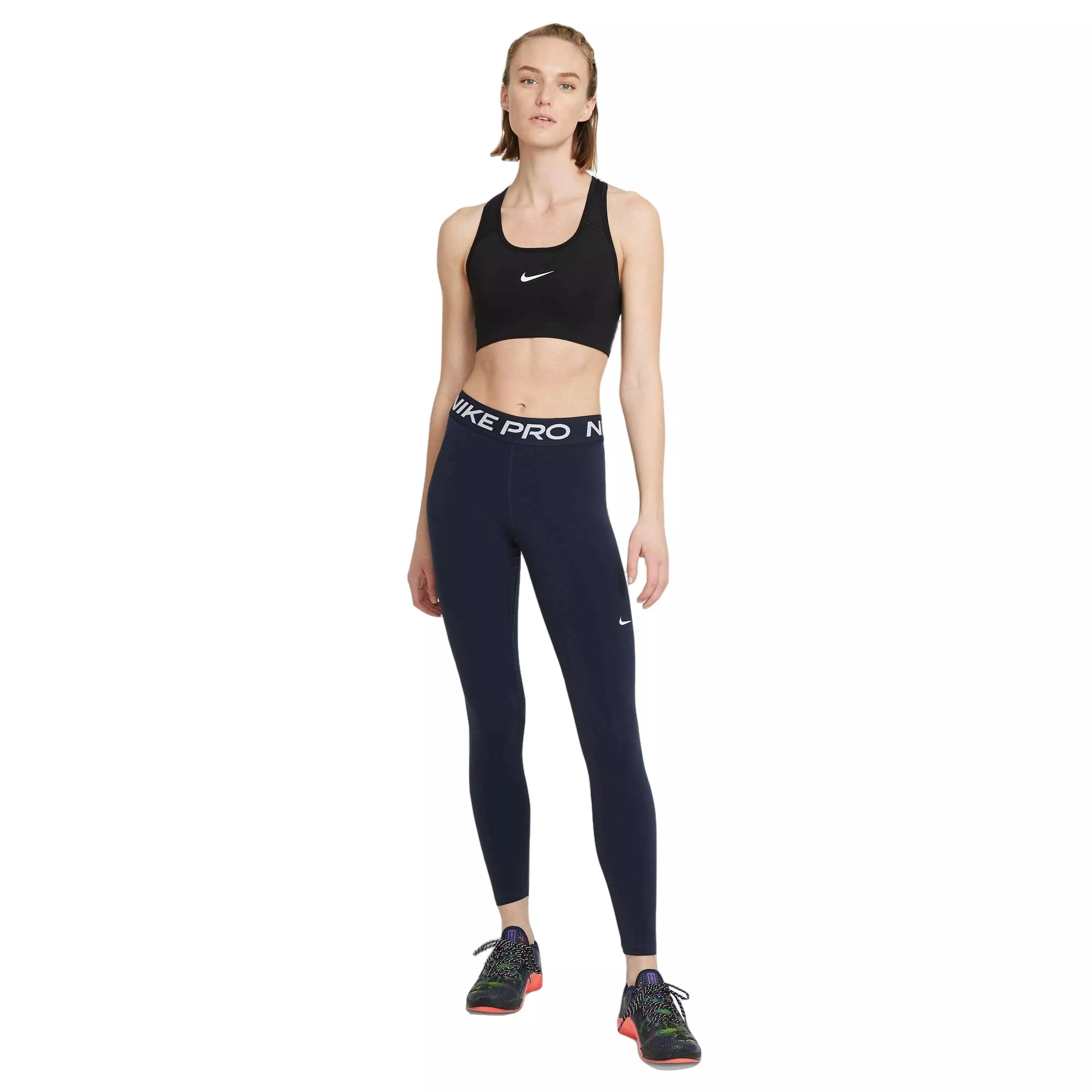 Nike Women's Pro 365 Mid-Rise Mesh-Paneled Leggings-Blue - BLUE