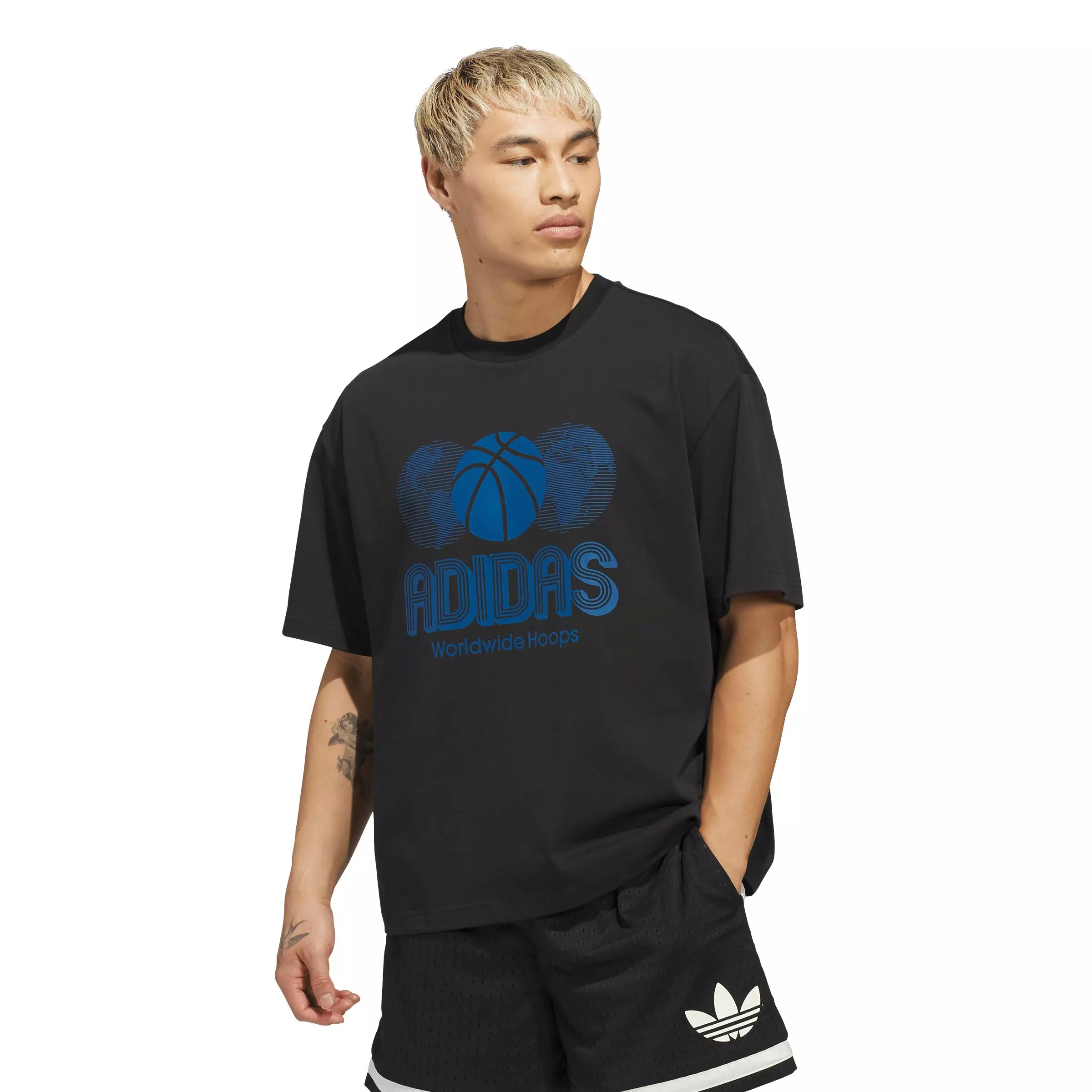 adidas Men's World Wide Hoops Global Basketball T-Shirt - Black - BLACK