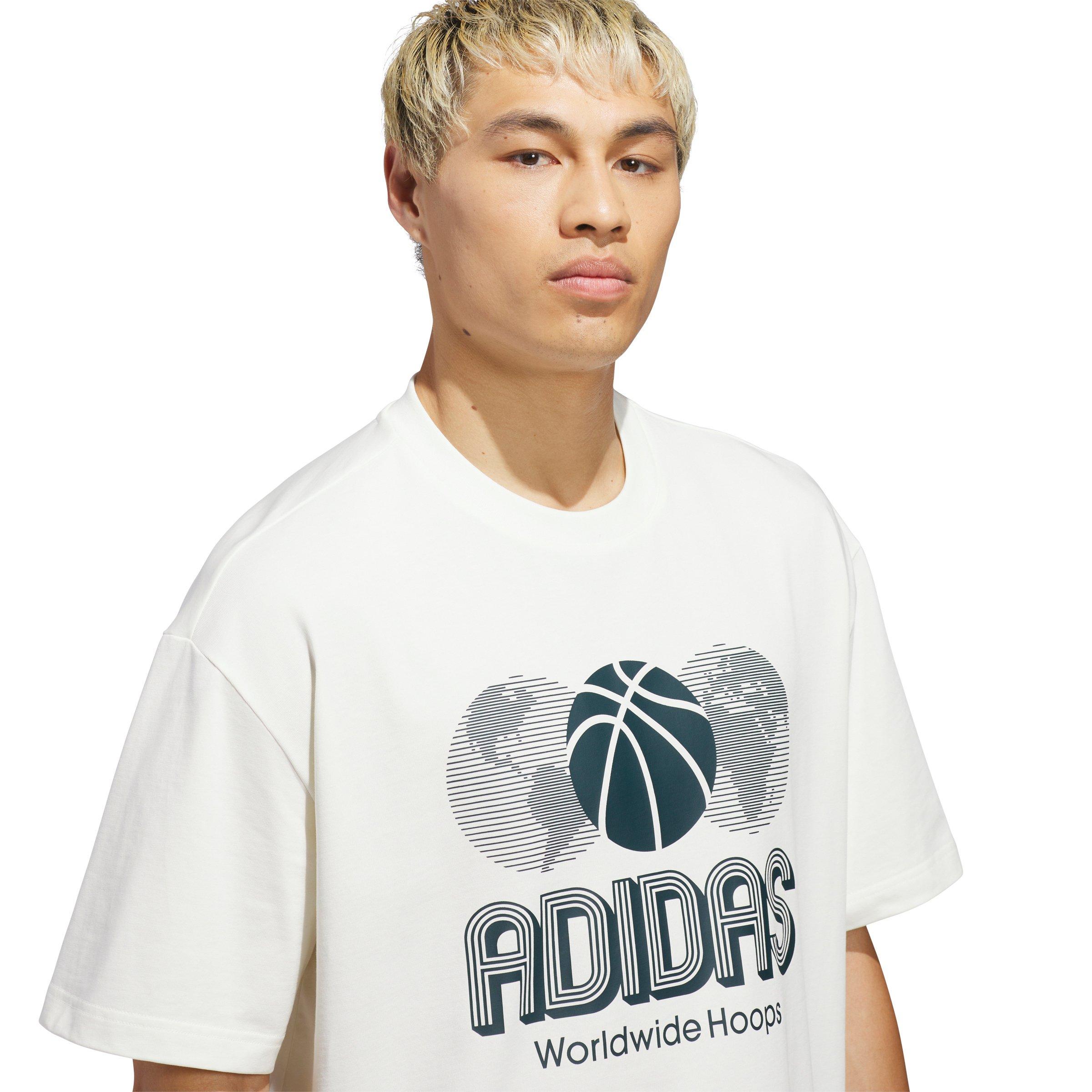 adidas Men's World Wide Hoops Global Basketball T-Shirt - Cream - CREAM Thumbnail View 3
