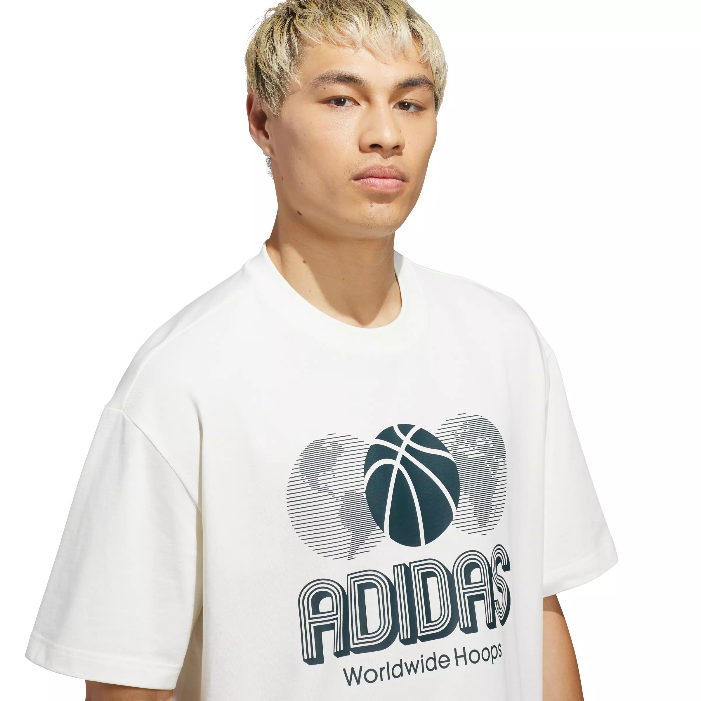 adidas Men's World Wide Hoops Global Basketball T-Shirt - Cream - CREAM