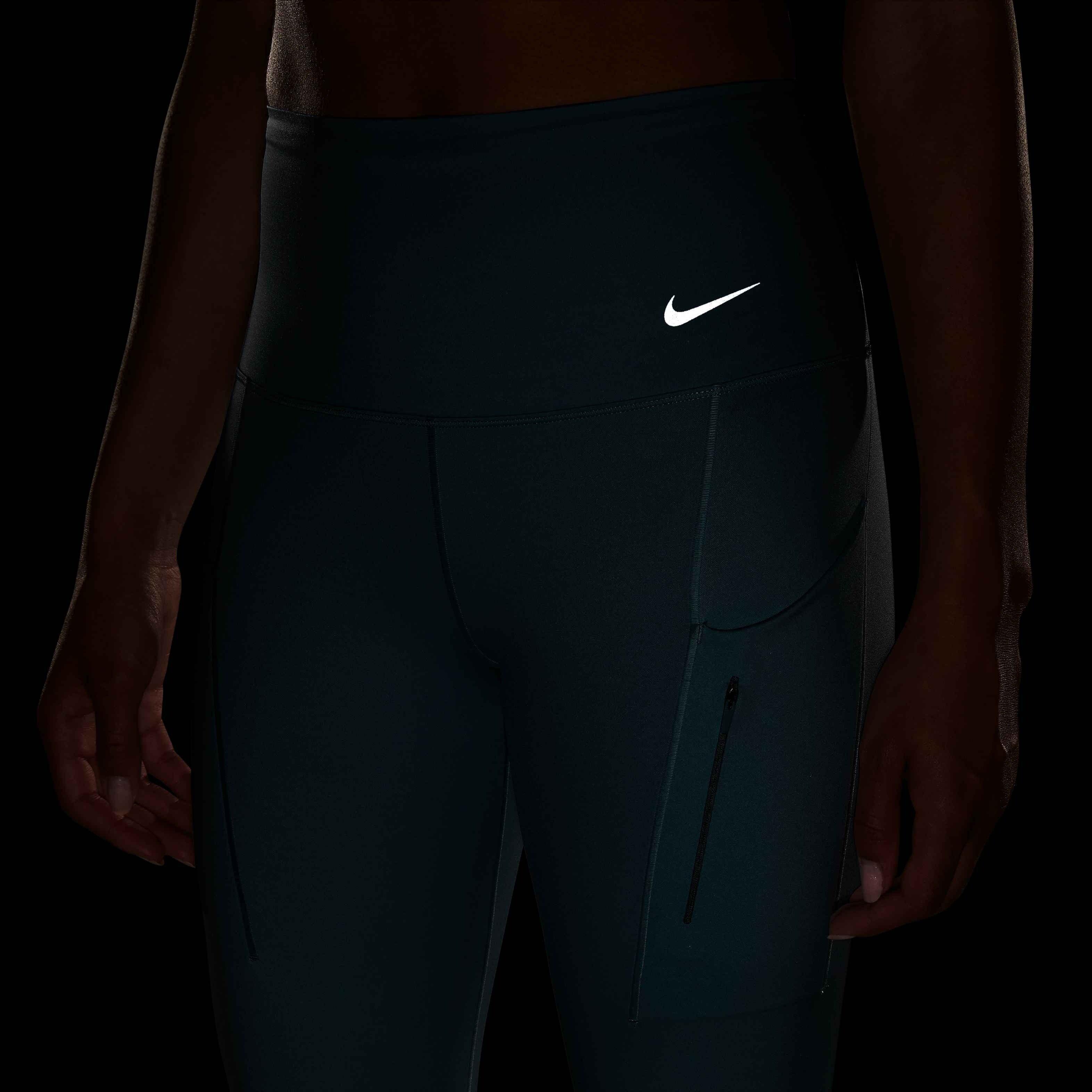 Nike Women's Dri-FIT Go Firm-Support Hight-Waisted Cropped Leggings w/Pockets - BLUE Thumbnail View 4