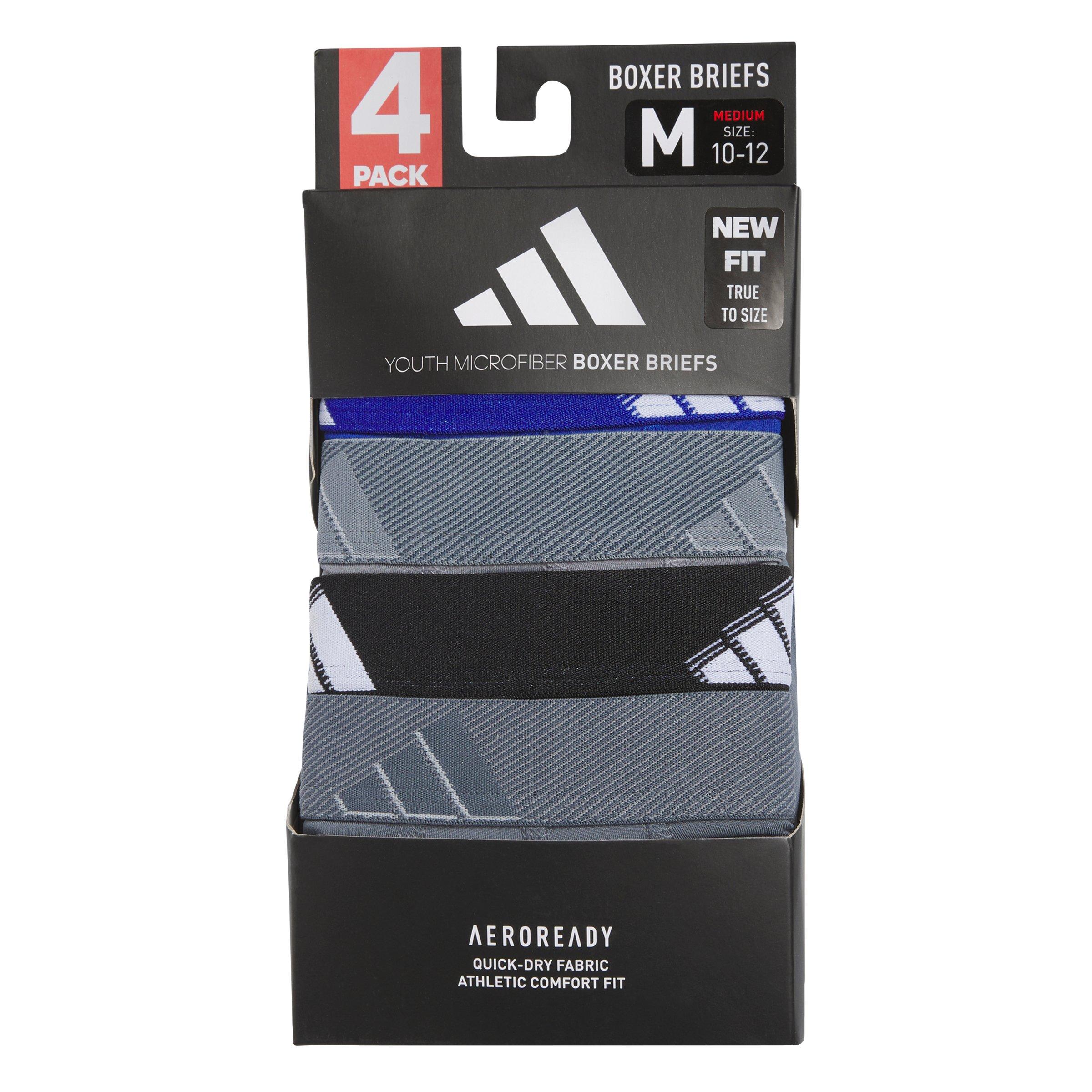 adidas Boys' Microfibre 4-Pack Blue/Grey/Black Boxer Brief