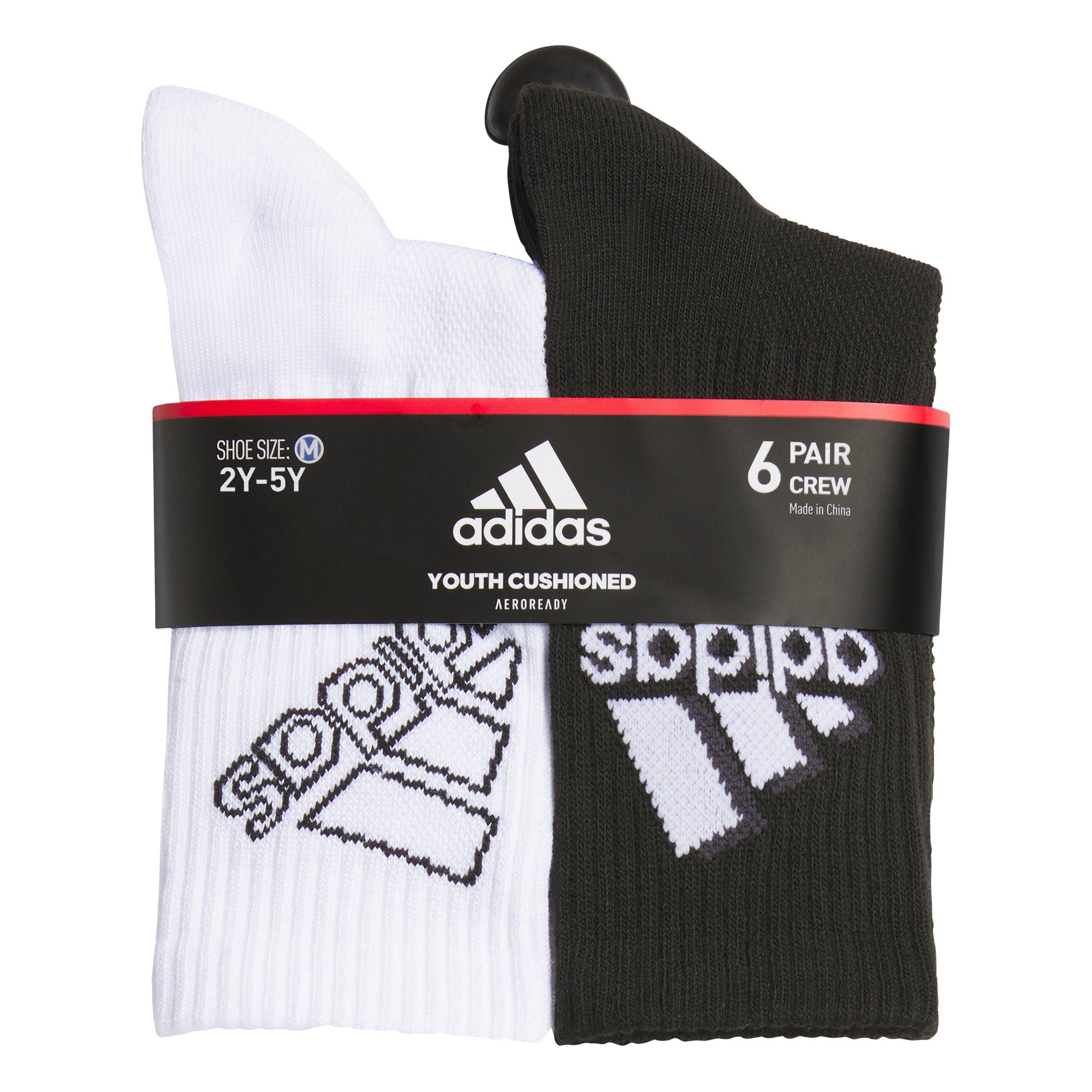 adidas Kids' Cushioned Mixed 2.0 6-Pack White/Black Crew Socks
