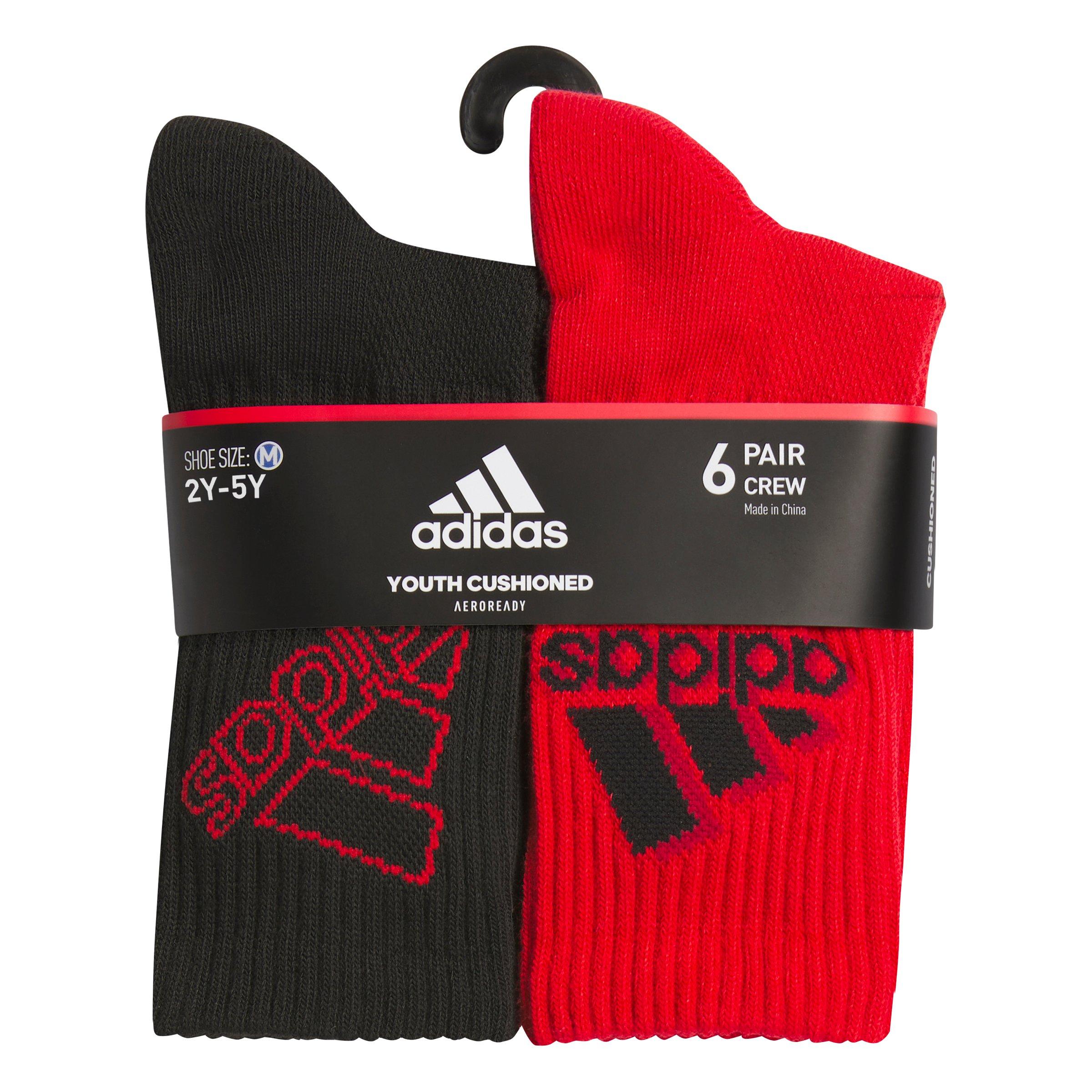 adidas Kids' Cushioned Mixed 2.0 6-Pack Red/Black/Grey Crew Socks