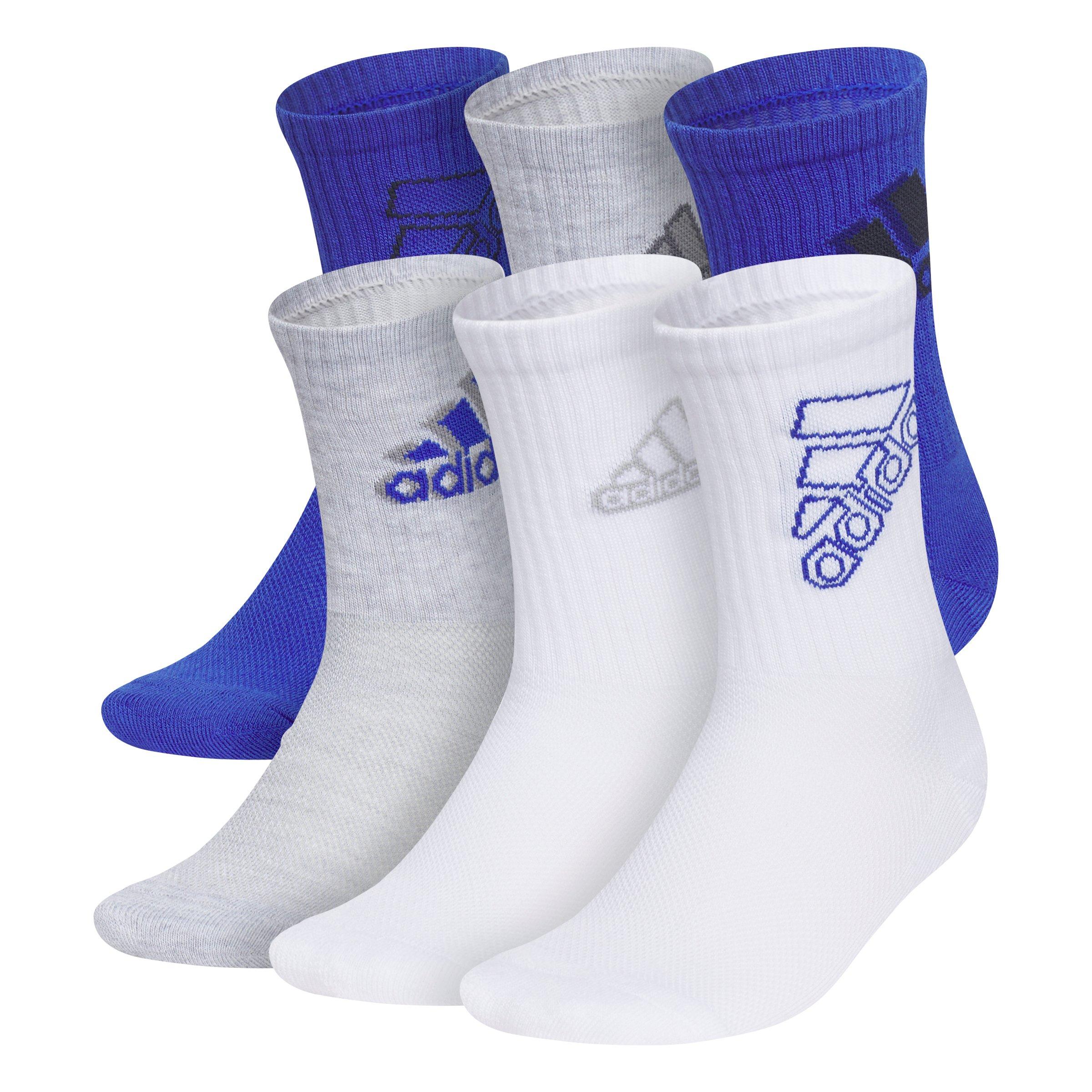 adidas Kids' Cushioned Mixed 2.0 6-Pack Grey/White/Blue Crew Socks