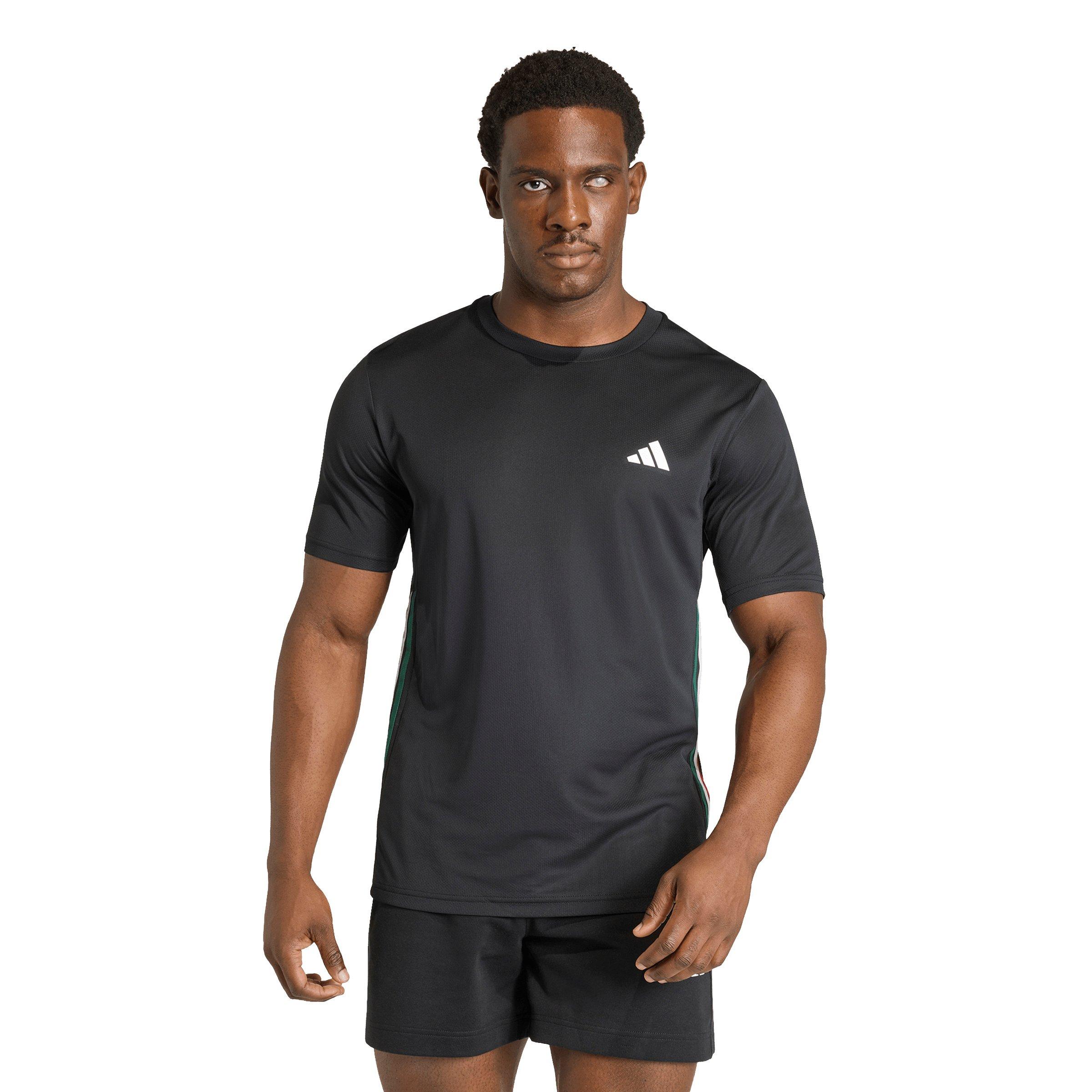 adidas Men's Workout Essentials Base 3-Stripes T-Shirt - Black/Green - BLACK/GREEN Thumbnail View 1
