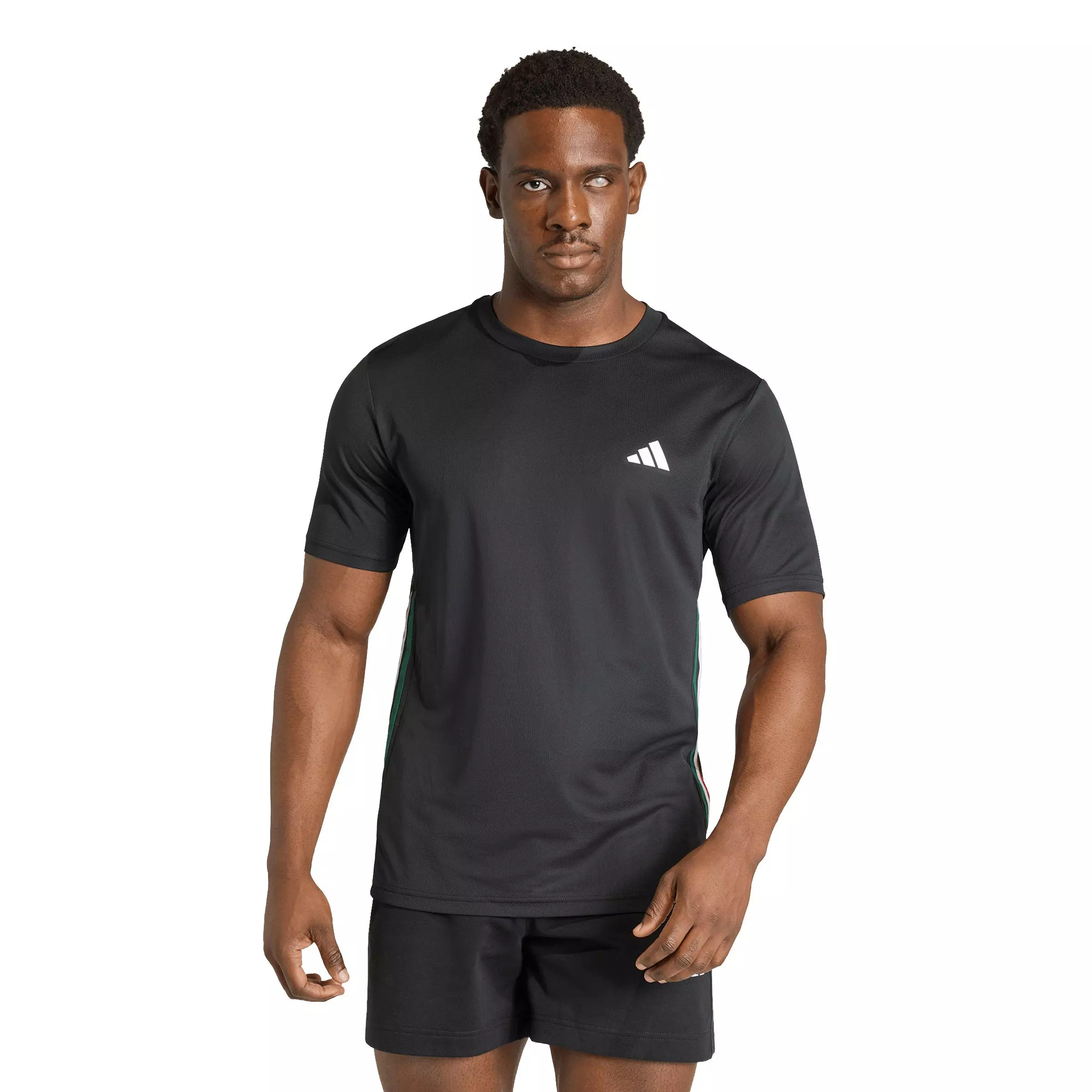 adidas Men's Workout Essentials Base 3-Stripes T-Shirt - Black/Green - BLACK/GREEN