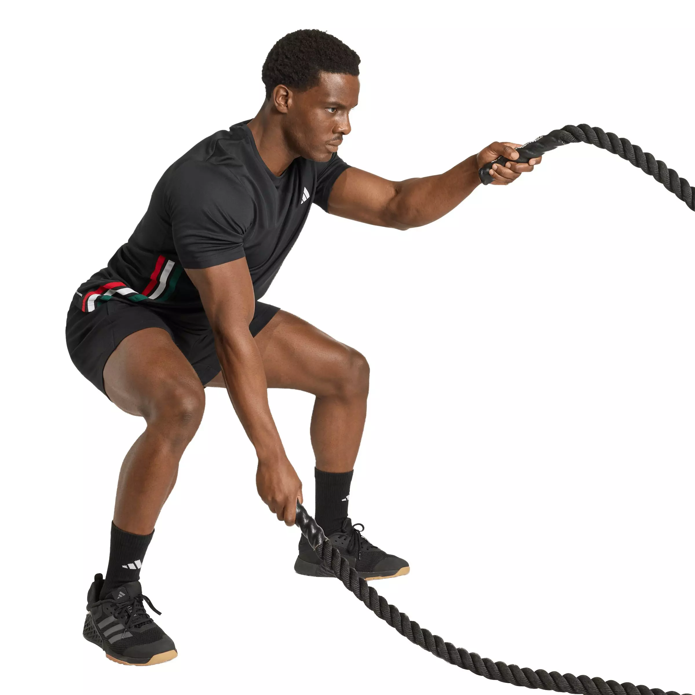 adidas Men's Workout Essentials Base 3-Stripes T-Shirt - Black/Green - BLACK/GREEN