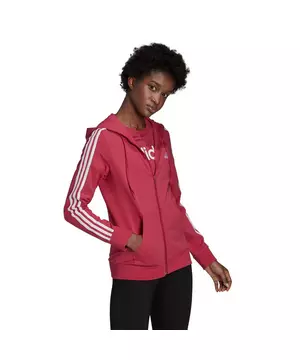 verdieping cocaïne bodem adidas Women's Pink/White Essentials Single Jersey 3-Stripes Full-Zip Hoodie
