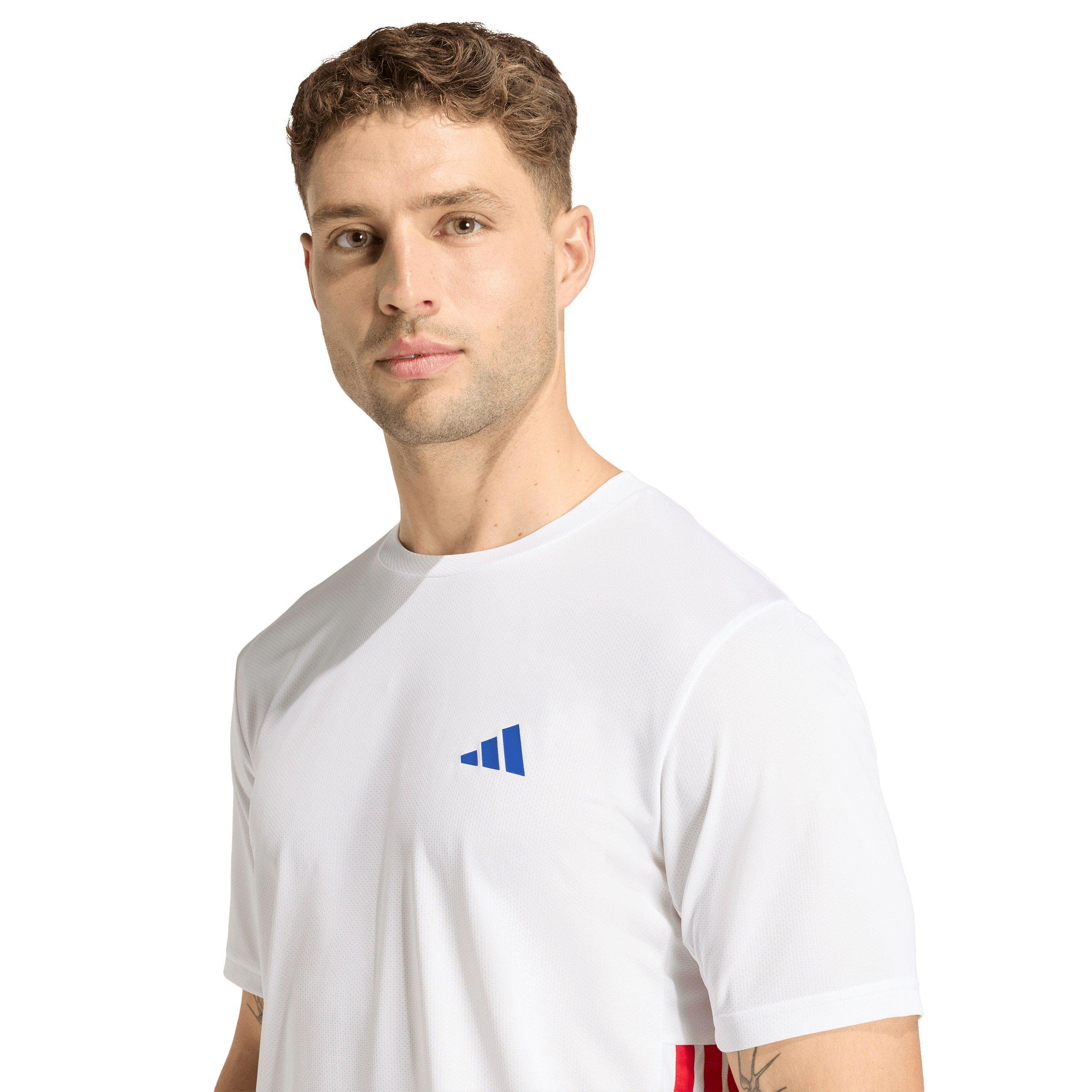 adidas Men's Workout Essentials Base 3-Stripes T-Shirt - White/Red - WHITE/RED Thumbnail View 3