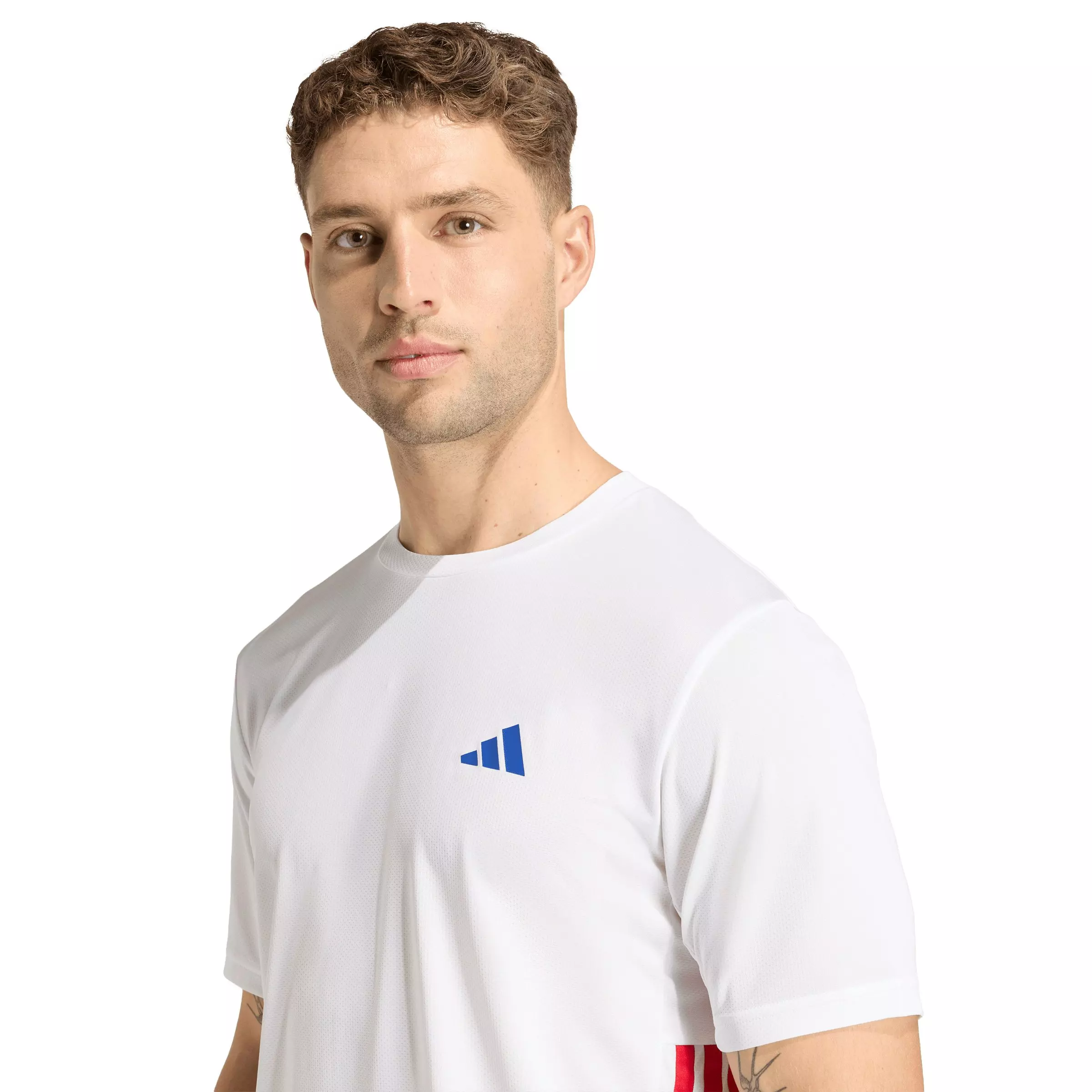 adidas Men's Workout Essentials Base 3-Stripes T-Shirt - White/Red - WHITE/RED