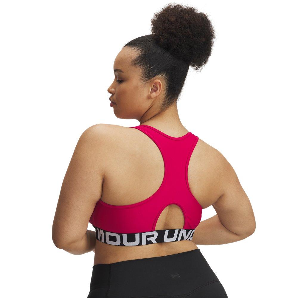 Under Armour Women's HeatGear Armour Mid Branded Medium Support Sports Bra - Pink/White - PINK/WHITE Thumbnail View 2