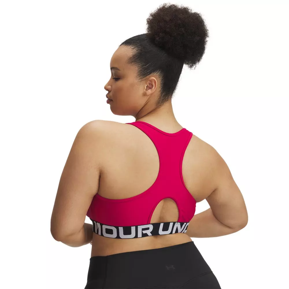 Under Armour Women's HeatGear Armour Mid Branded Medium Support Sports Bra - Pink/White - PINK/WHITE