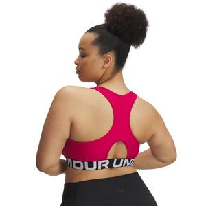 Under Armour Women's HeatGear Armour Mid Branded Medium Support Sports Bra - Pink/White