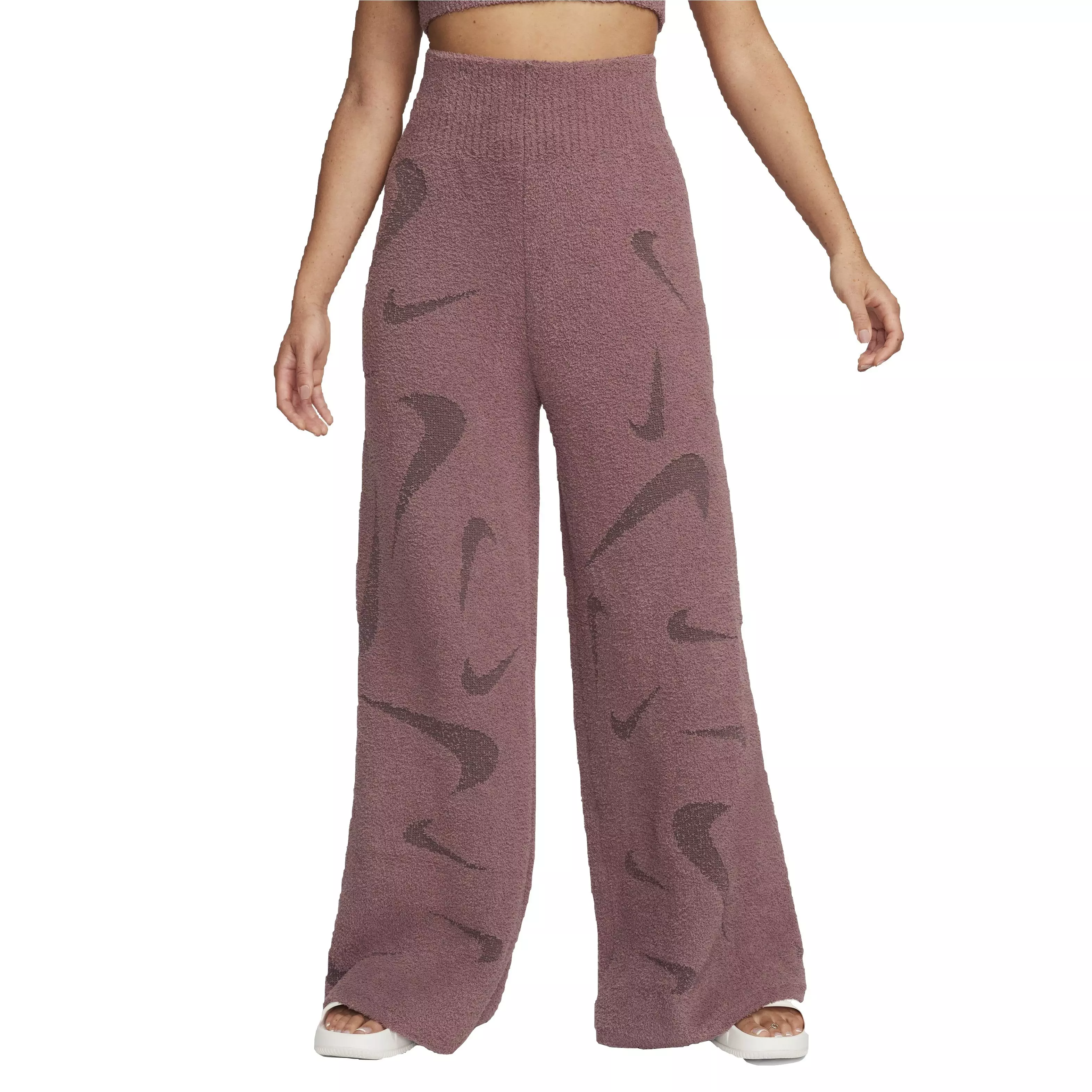Nike Women's Sportswear Phoenix Cozy Bouclé High-Rise Wide-Leg Knit Pants - MAUVE