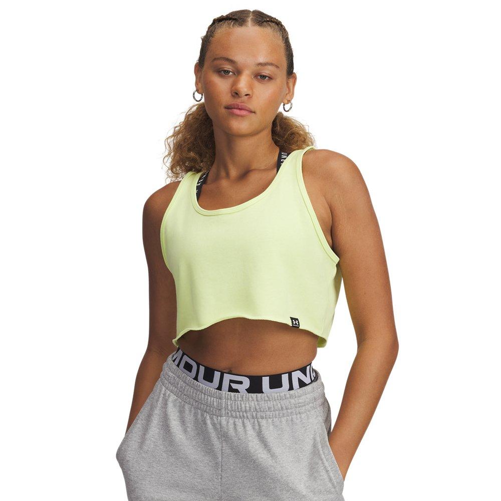 Under Armour Women's UA Icon Terry Crop Tank - Yellow/White - YELLOW/WHITE Thumbnail View 1