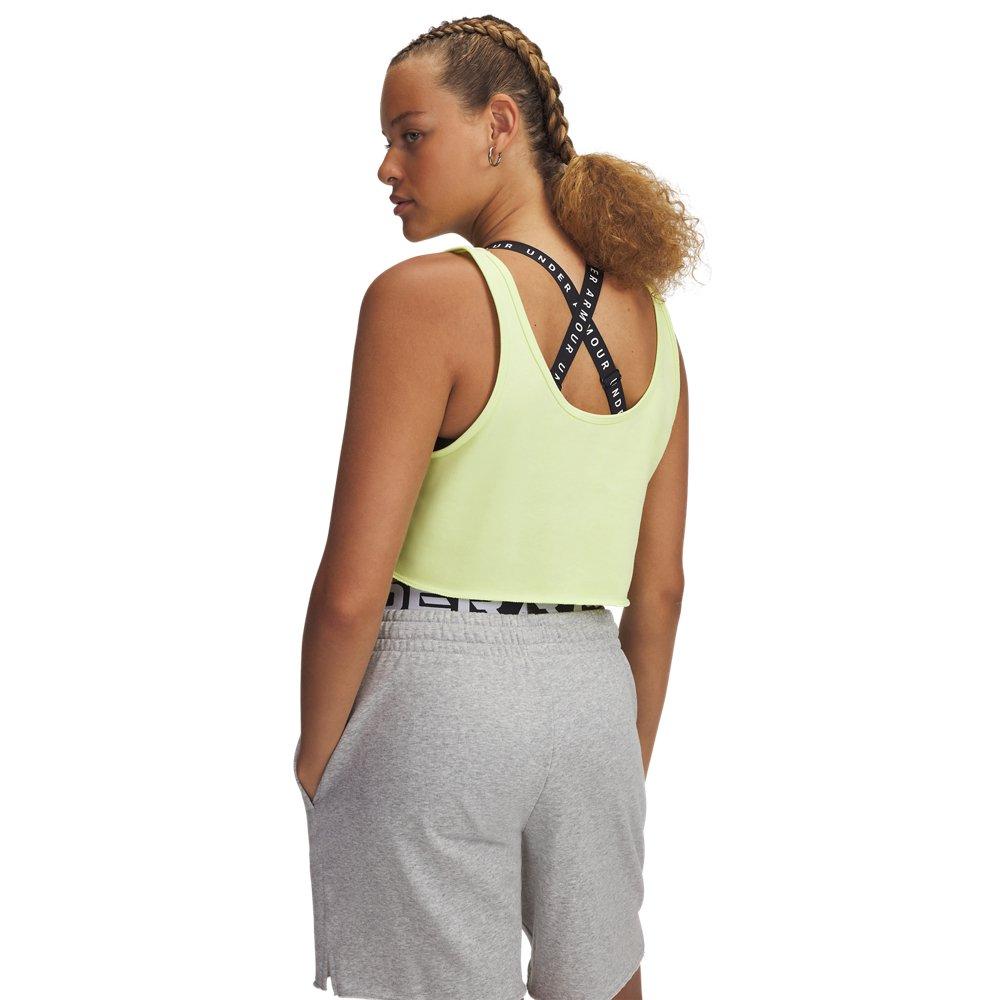 Under Armour Women's UA Icon Terry Crop Tank - Yellow/White - YELLOW/WHITE Thumbnail View 2
