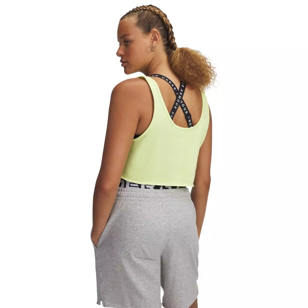 Under Armour Women's UA Icon Terry Crop Tank - Yellow/White - YELLOW/WHITE