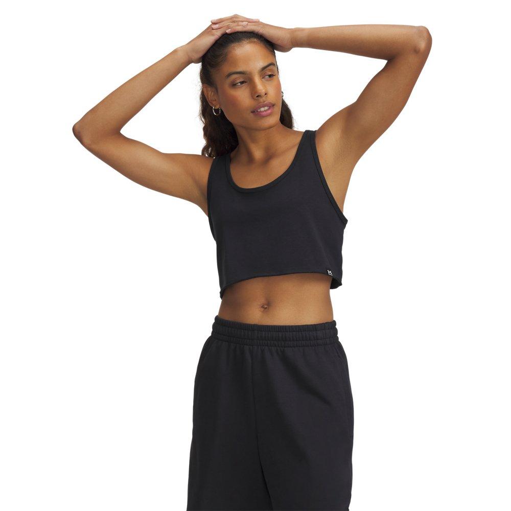 Under Armour Women's UA Icon Terry Crop Tank - Black/White - BLACK/WHITE Thumbnail View 1