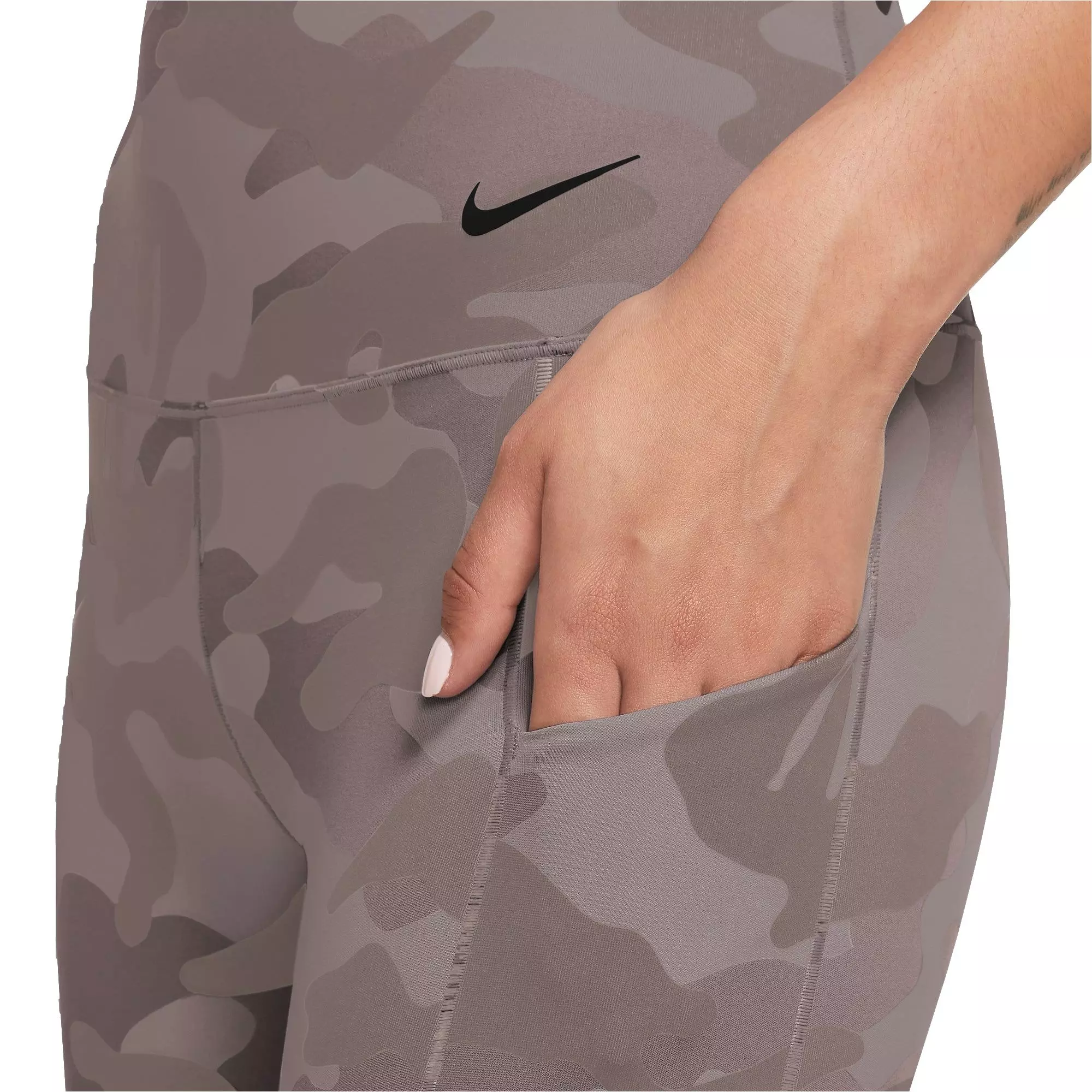 Nike Women's Universa Medium Support High-Rise 7/8 Camo Leggings with Pockets - Brown - BROWN