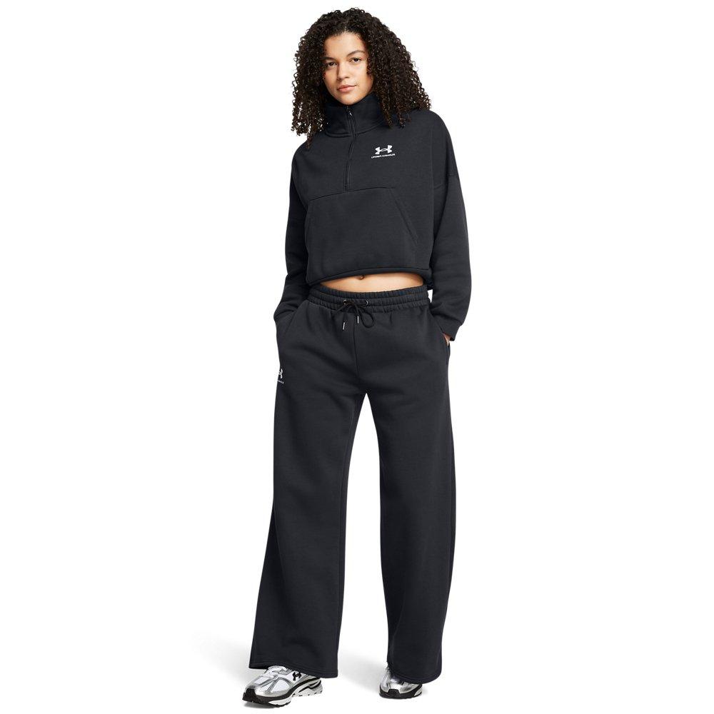 Under Armour Women's UA Icon Fleece Oversized 1/2 Zip - Black/White - BLACK/WHITE Thumbnail View 4