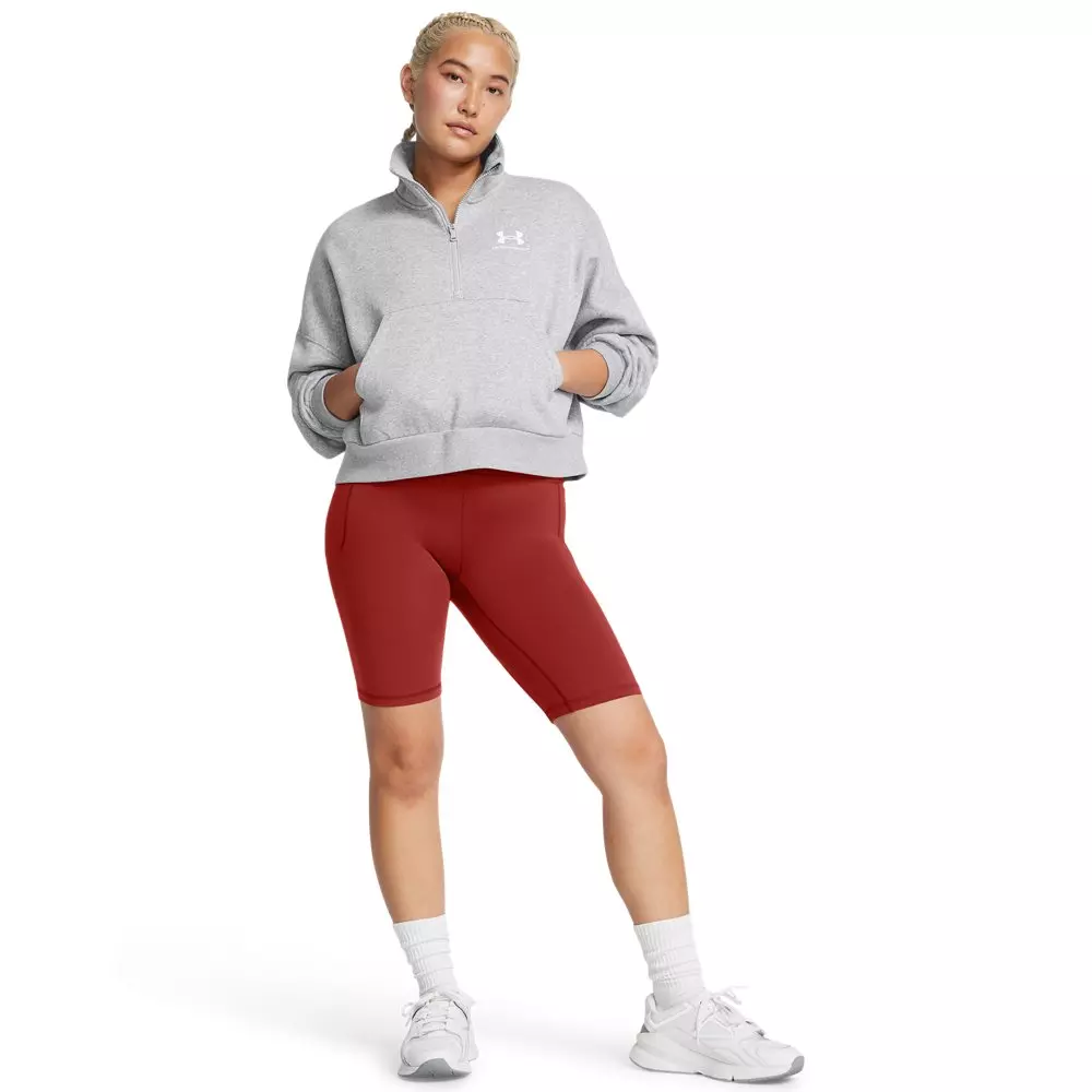 Under Armour Women's UA Icon Fleece Oversized 1/2 Zip - Heather Grey/White - HEATHER GREY/WHITE