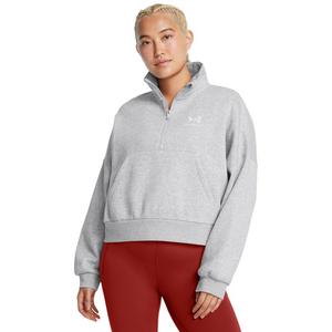 Under Armour Women's UA Icon Fleece Oversized 1/2 Zip - Heather Grey/White