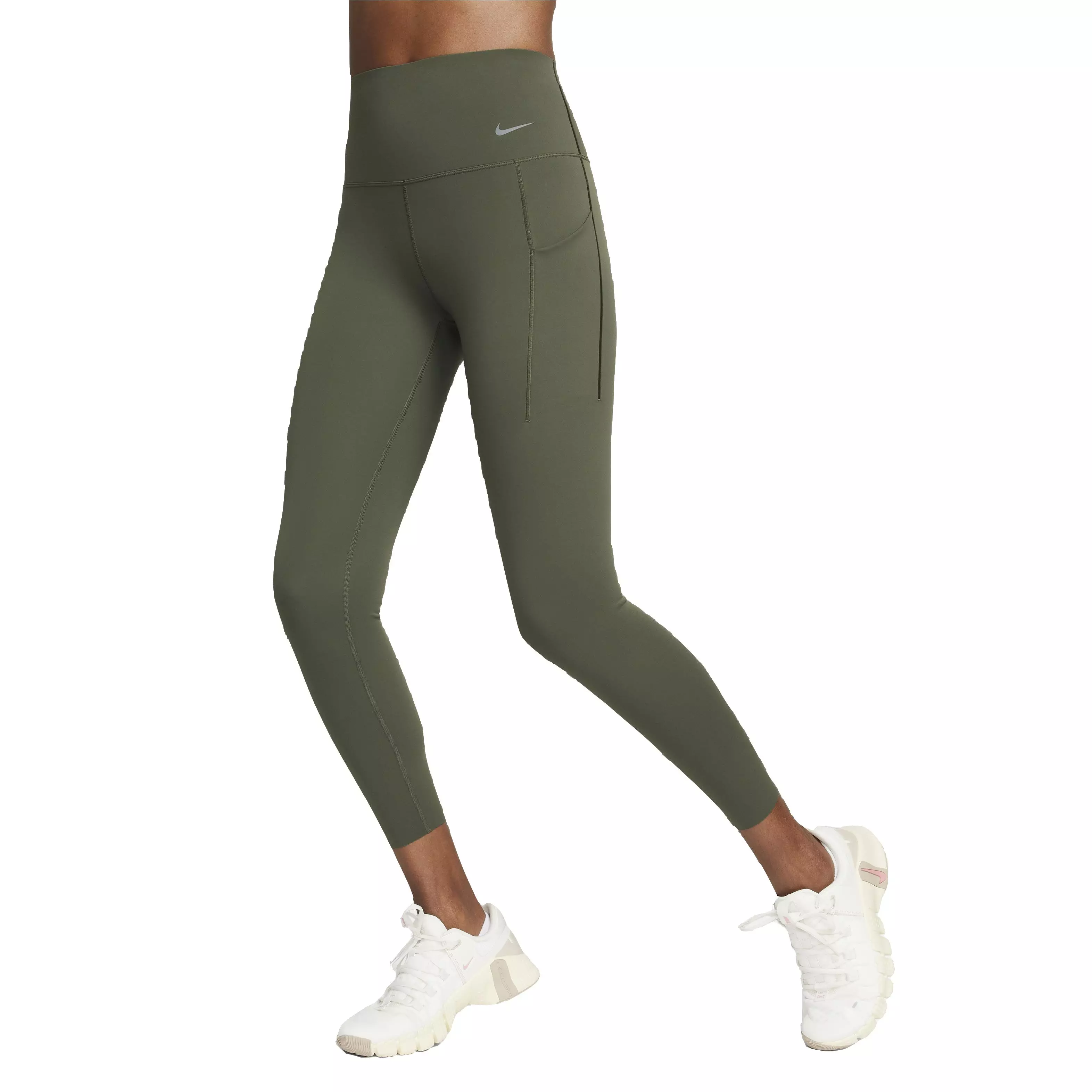 Nike Women's Universa Medium Support Mid-Rise 7/8 Leggings with Pockets - OLIVE