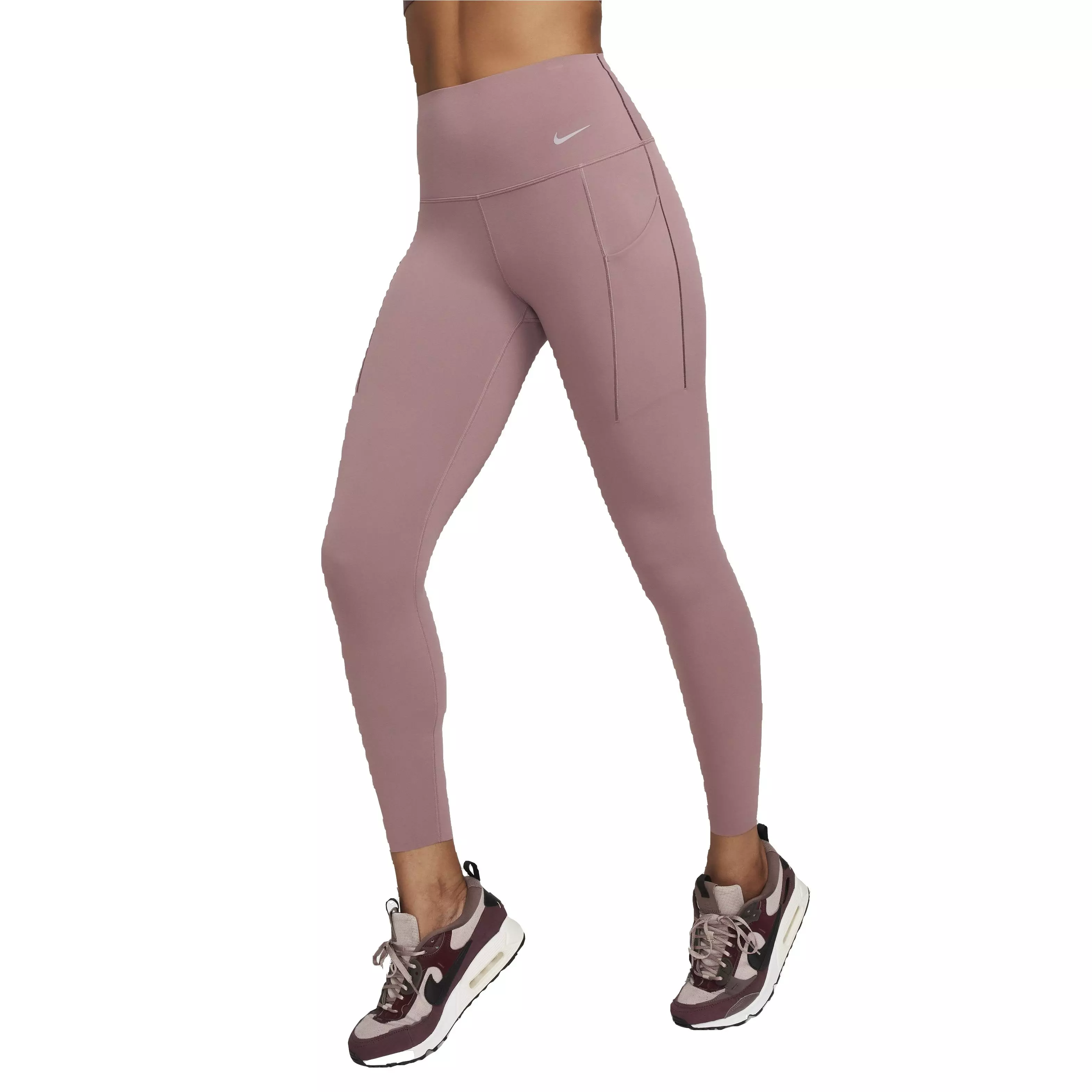 Nike Women's Universa Medium Support Mid-Rise 7/8 Leggings with Pockets - MAUVE