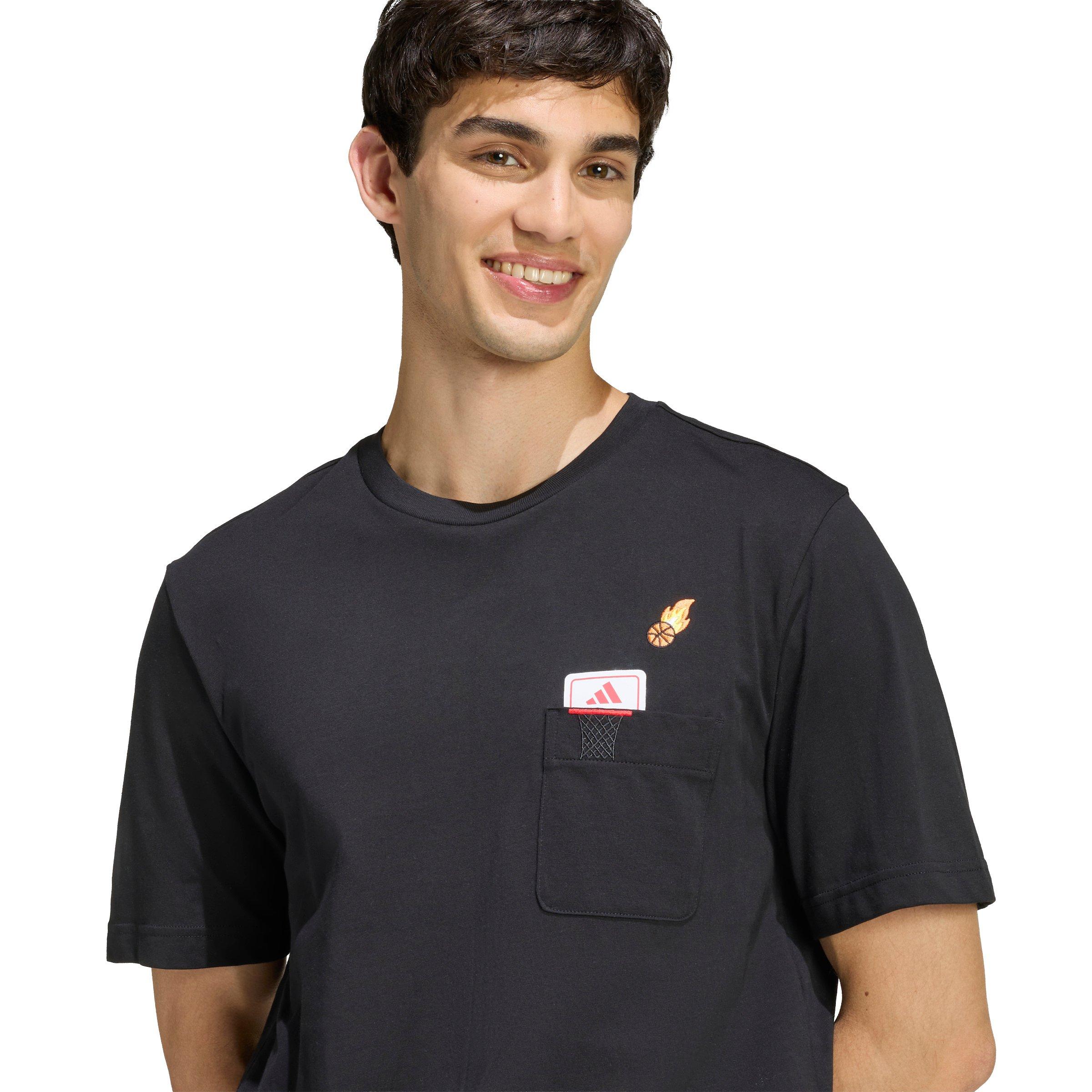 adidas Men's Mini Embroidery Basketball Graphic T-Shirt - Black - BLACK Thumbnail View 3