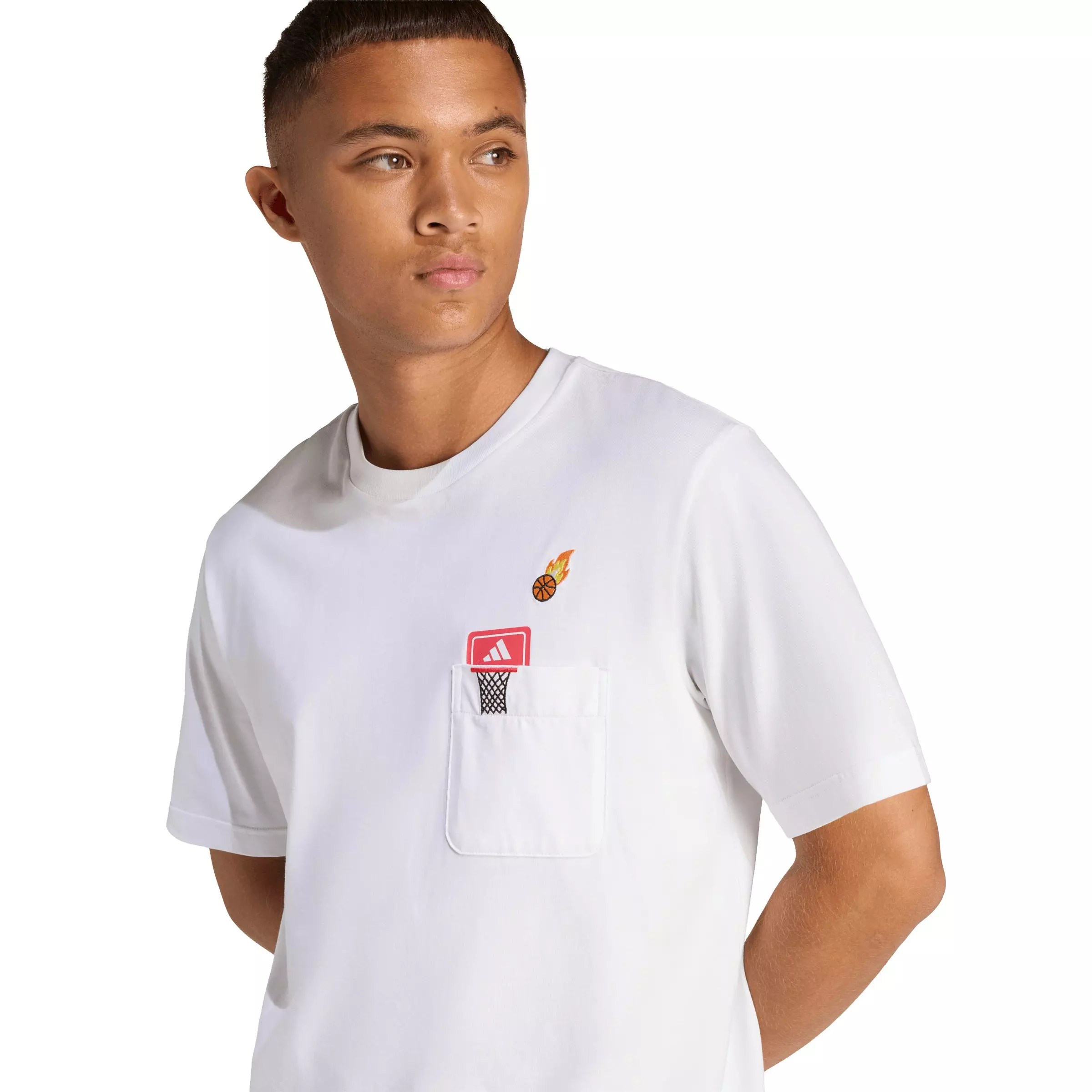 adidas Men's Mini Embroidery Basketball Graphic T-Shirt - White - WHITE