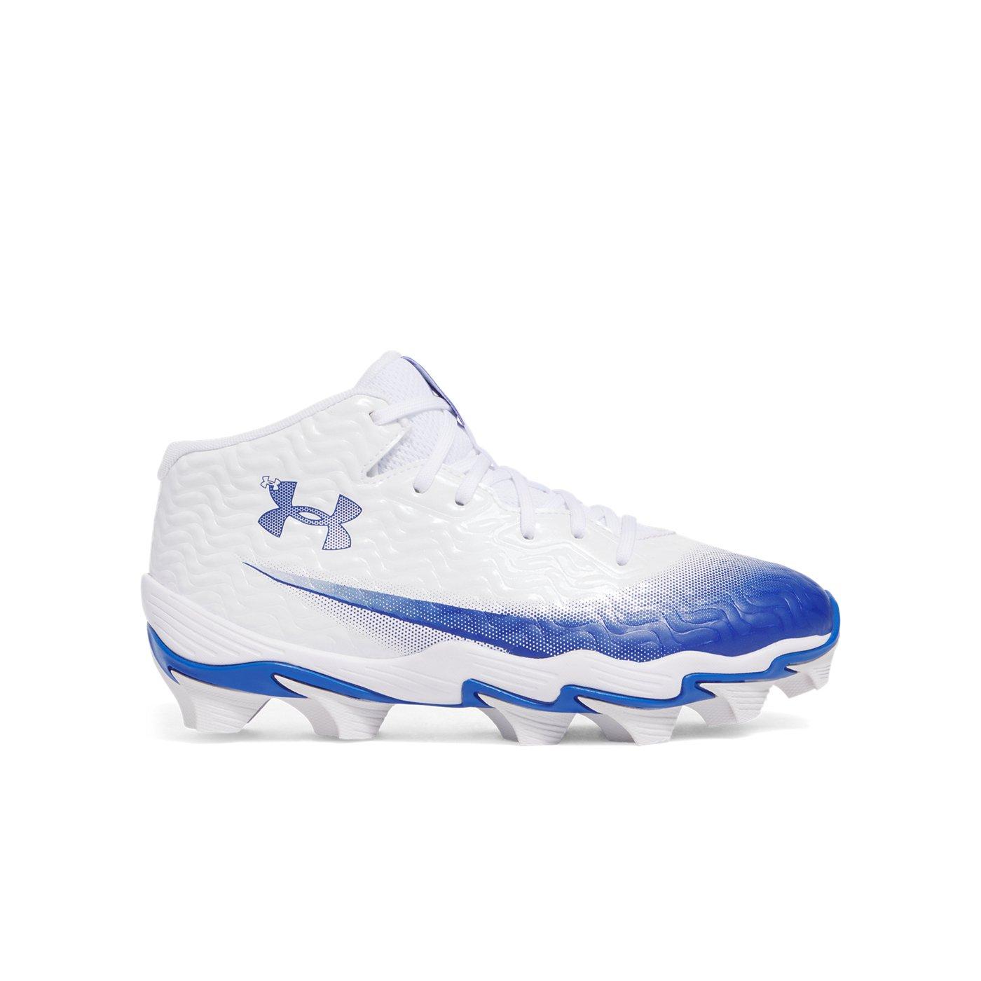 Under Armour Spotlight Hammer Jr. "White/Royal/Royal" Grade School Boys' Football Cleat - WHITE/ROYAL/ROYAL Thumbnail View 1